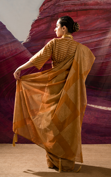 Aurum Gold Block Arizona Mustard Saree