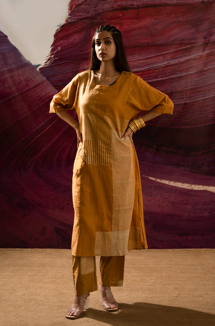 Aurum Chock Block Mustard Kurta