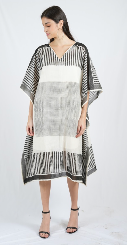 Piano Check Long Kaftan with Slip