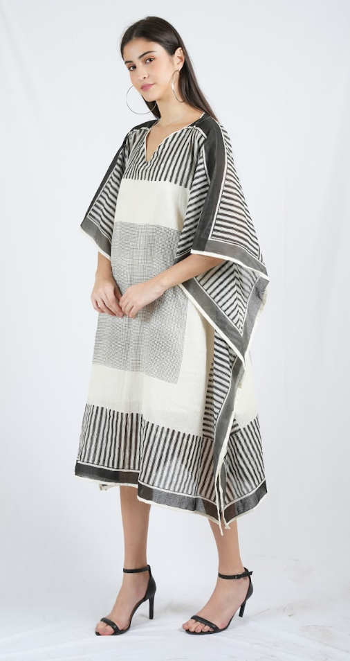 Piano Check Long Kaftan with Slip