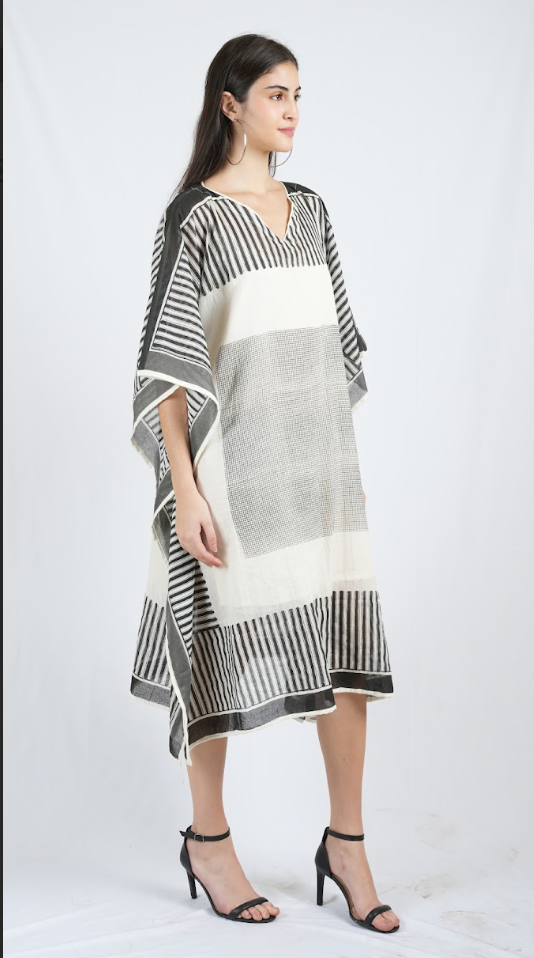 Piano Check Long Kaftan with Slip