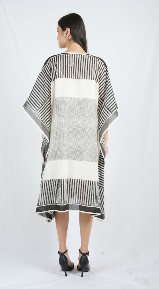 Piano Check Long Kaftan with Slip