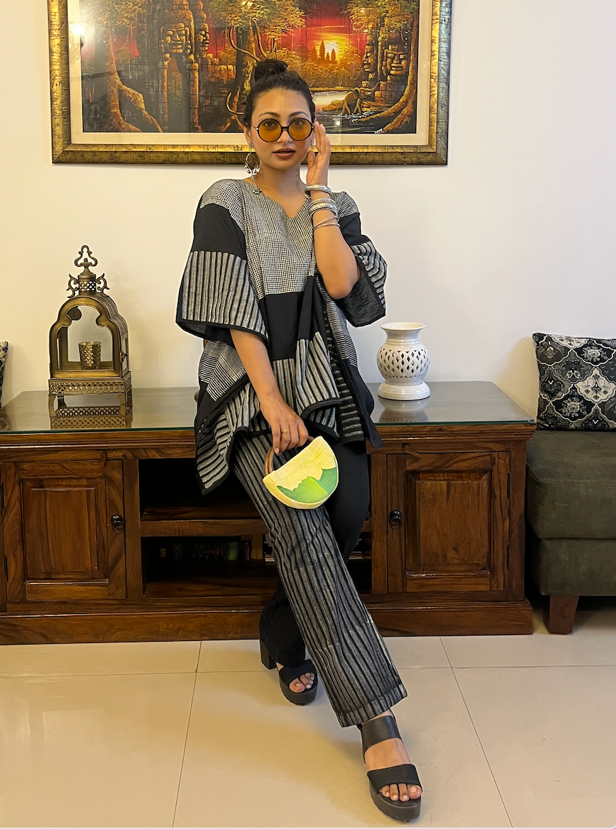 Charcoal Piano Kaftan with Pants