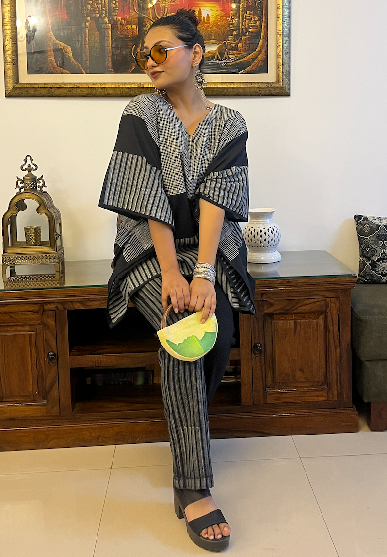 Charcoal Piano Kaftan with Pants