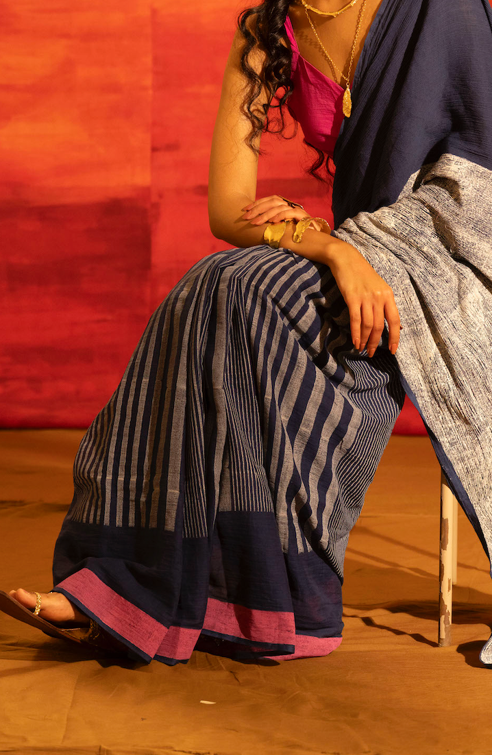 Illume luma Navy Saree with Crinkled Pallu