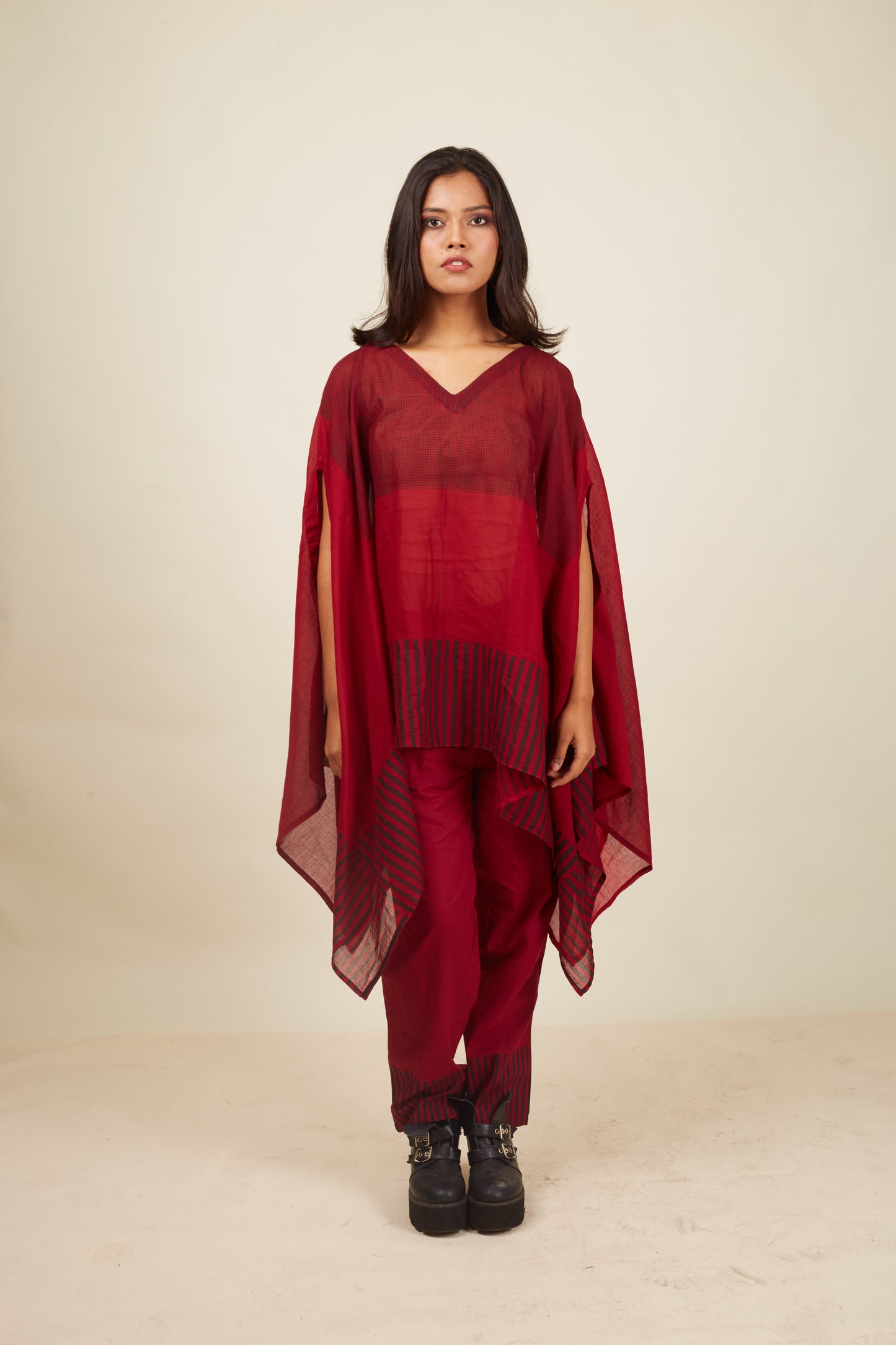 Crossroads Wind Maroon Kaftan with Pants (Set of 2)