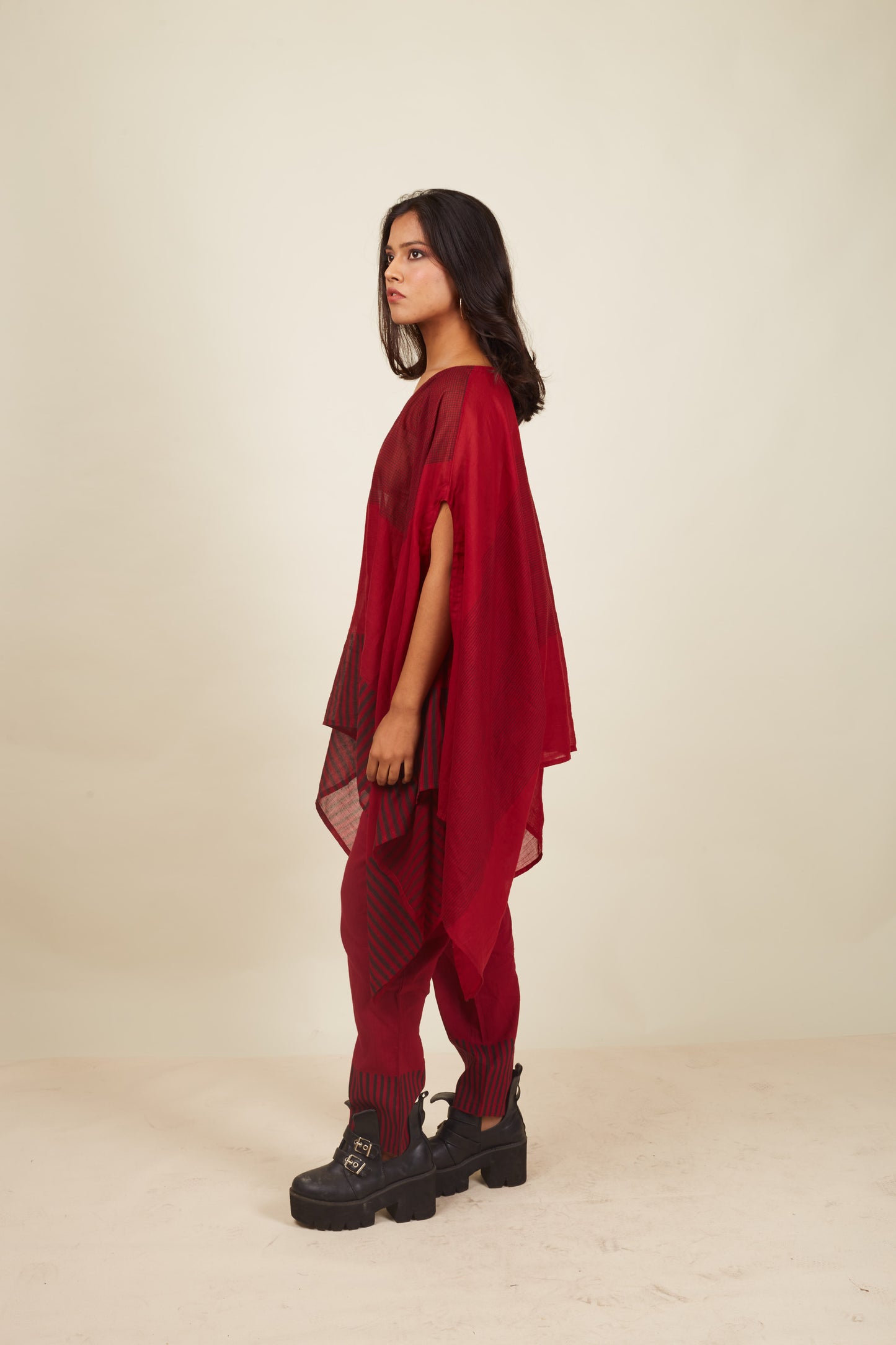 Crossroads Wind Maroon Kaftan with Pants (Set of 2)