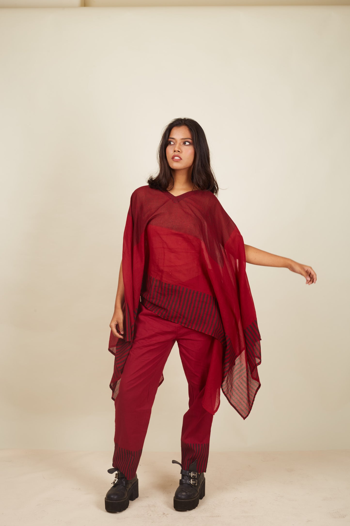Crossroads Wind Maroon Kaftan with Pants (Set of 2)