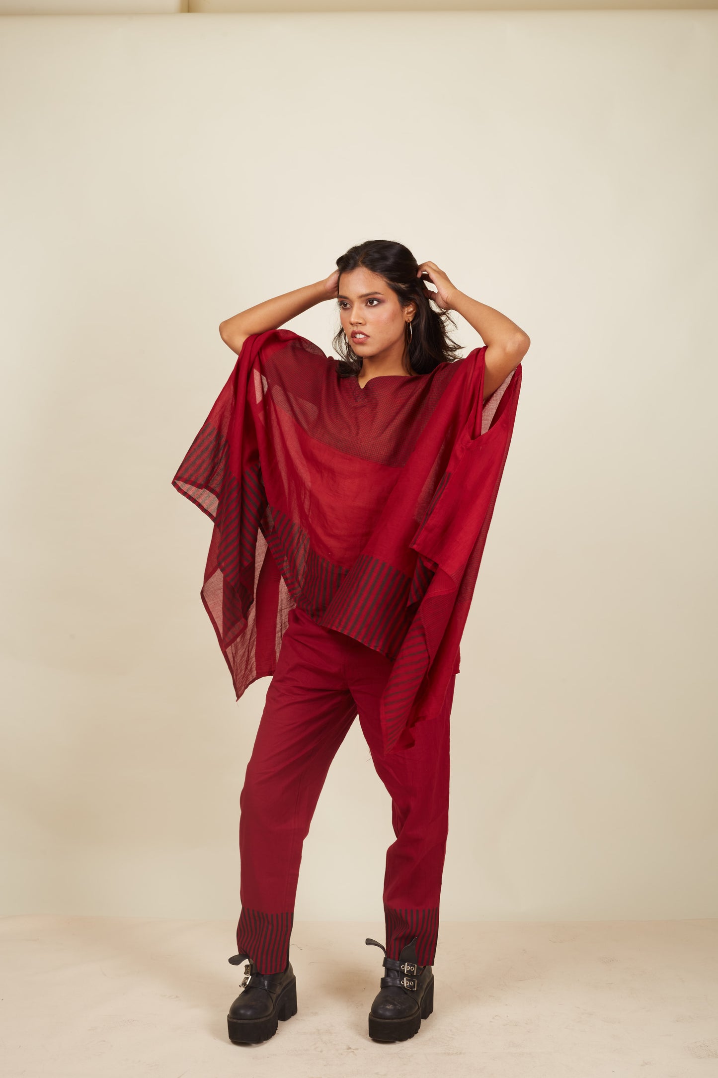 Crossroads Wind Maroon Kaftan with Pants (Set of 2)