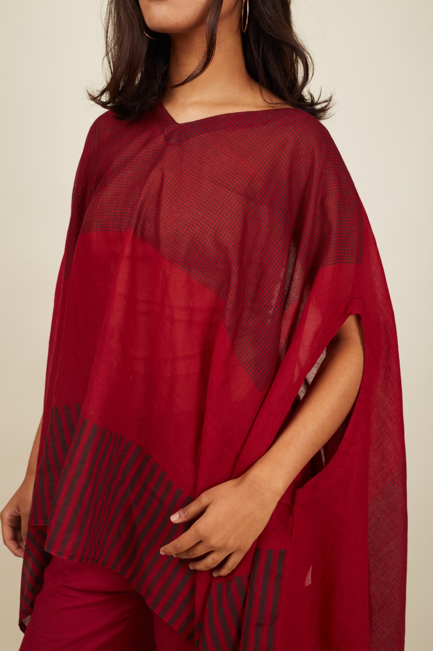 Crossroads Wind Maroon Kaftan with Pants (Set of 2)