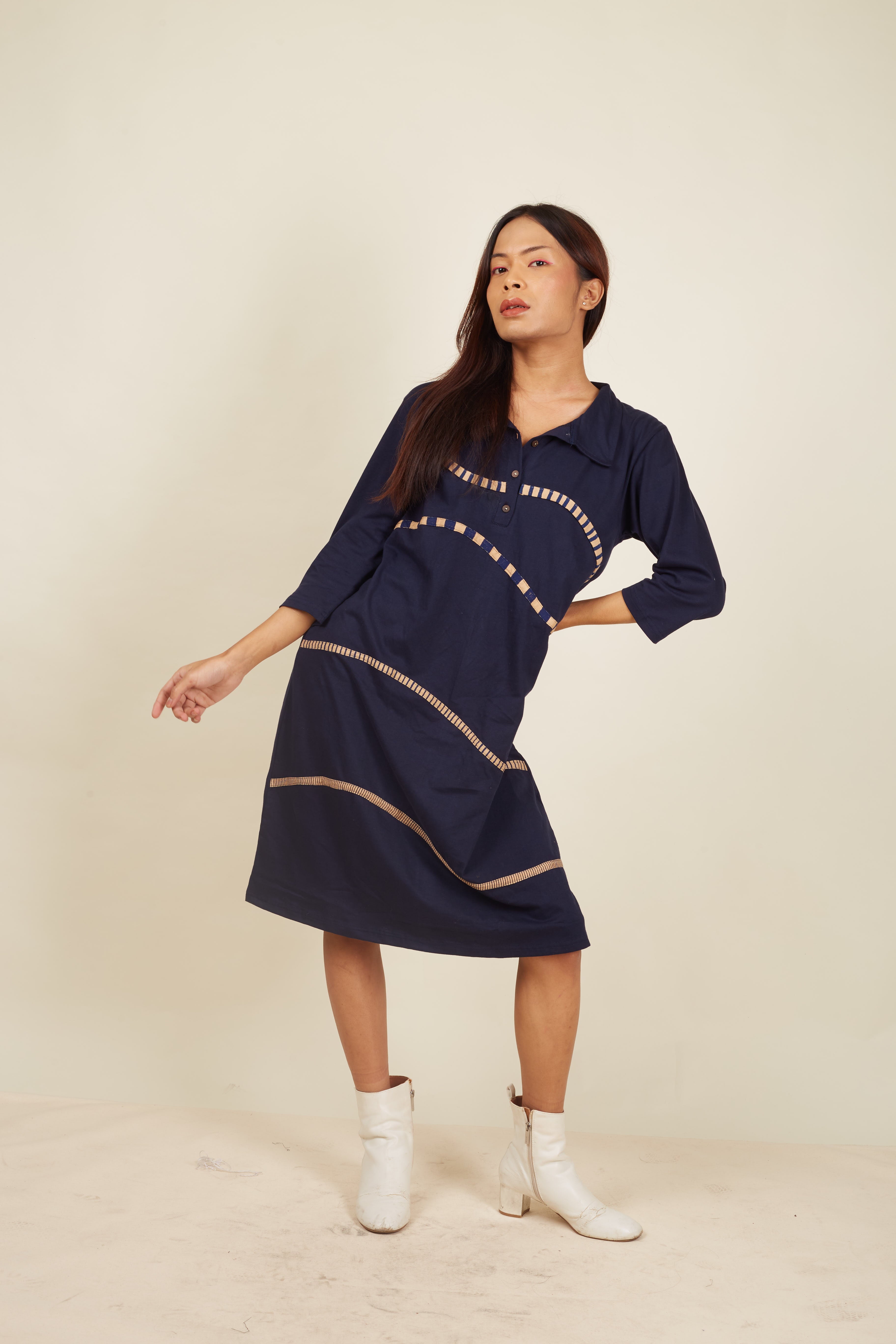 Crossroads Navy Knit Wave Dress