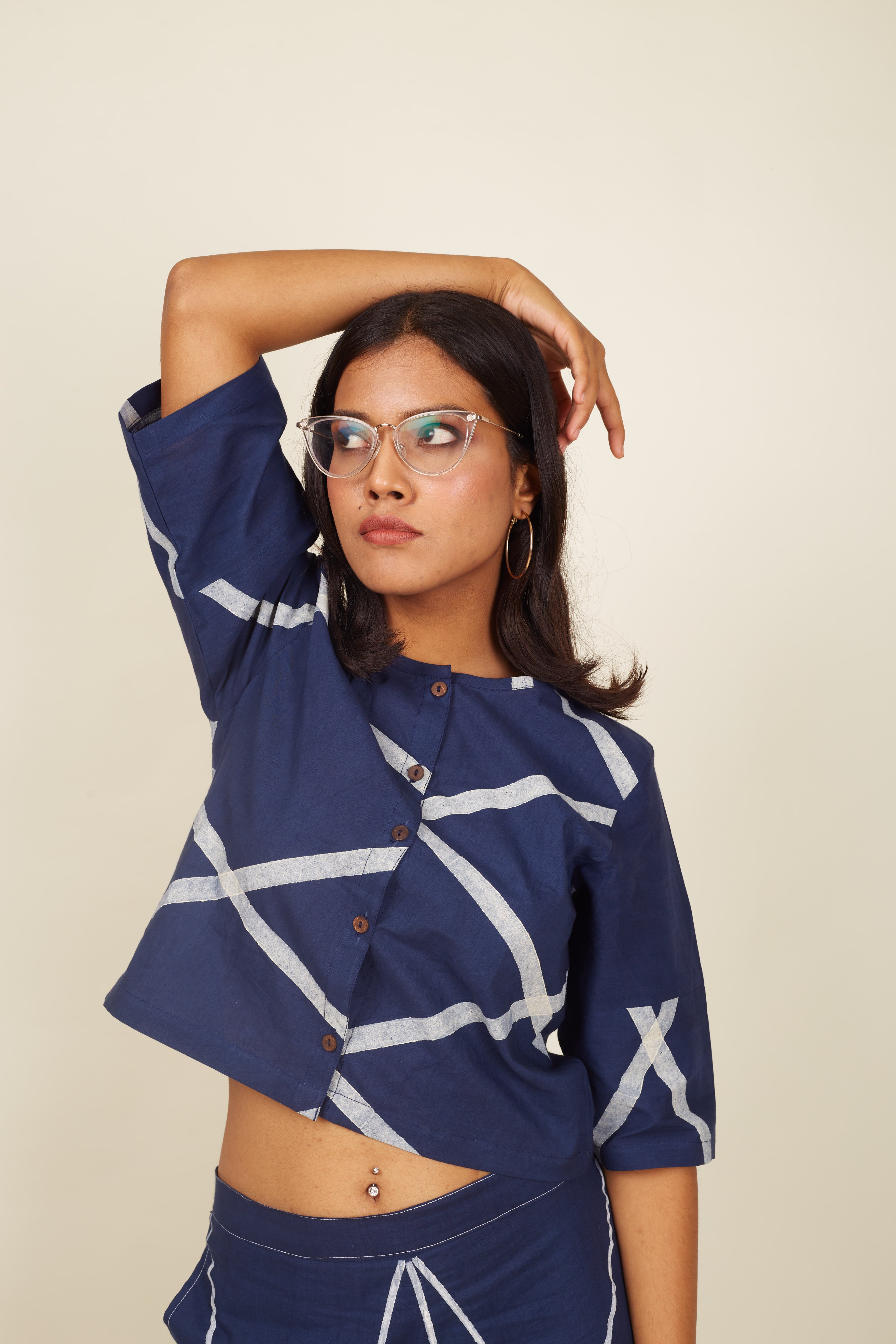BANANA Crossroads Navy Saree with Crop Top