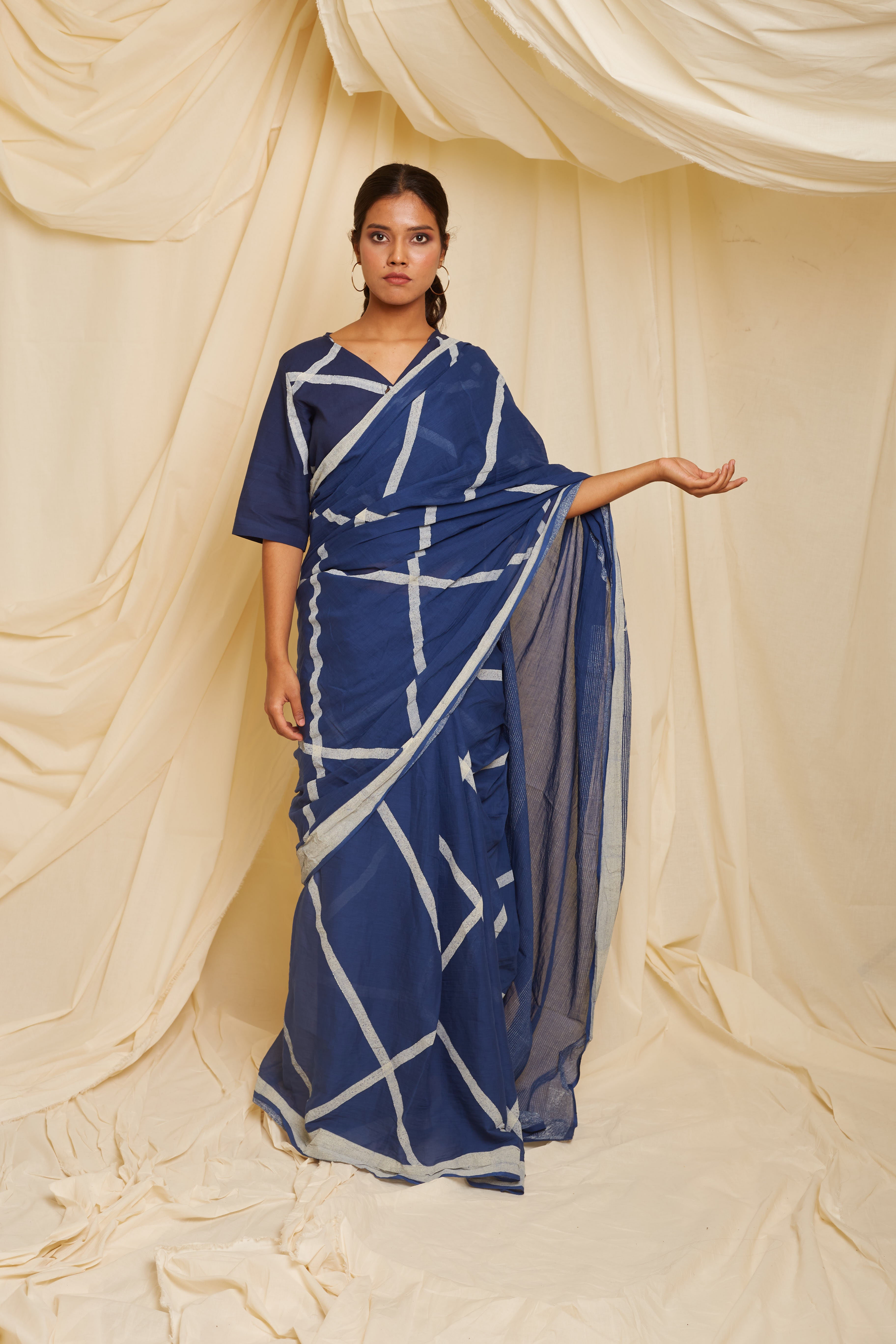 BANANA Crossroads Navy Saree with Crop Top