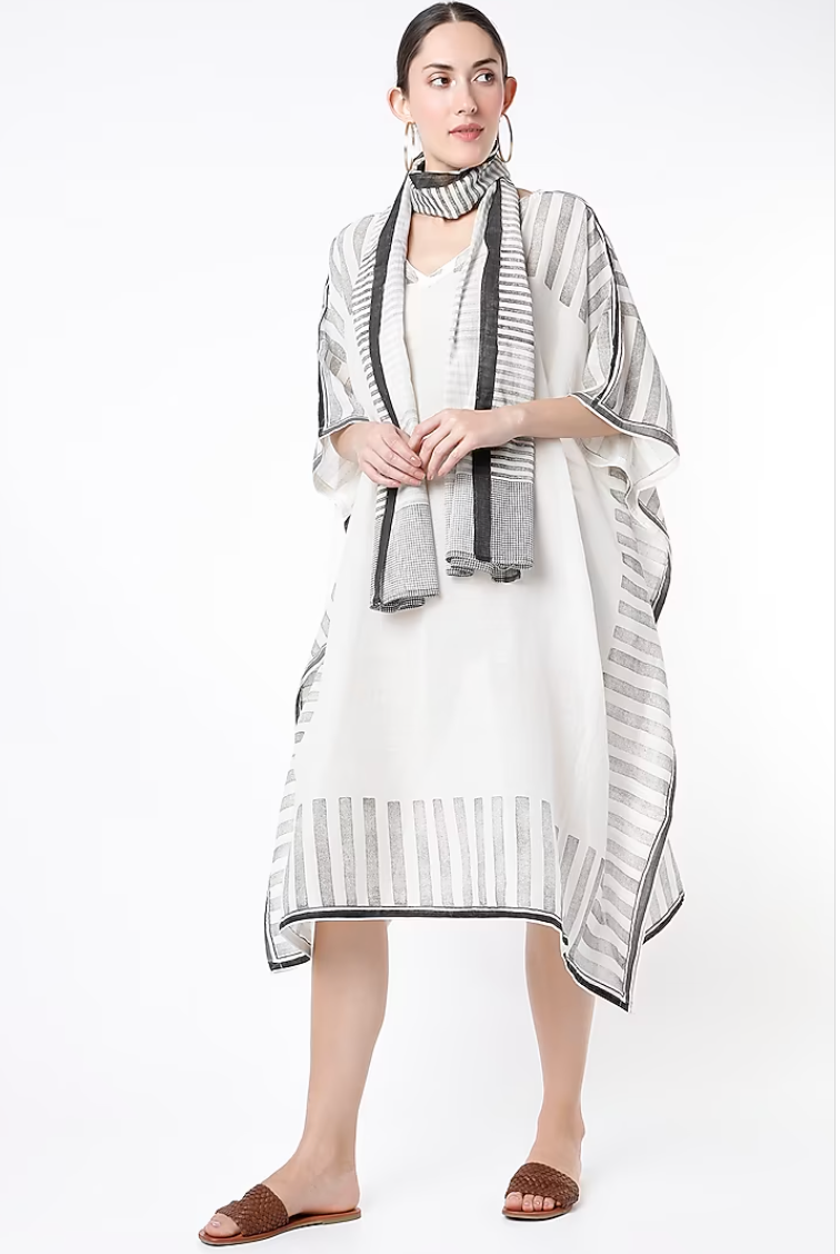 Flabber Kaftan Set with Slip and Stole (Set of 3)