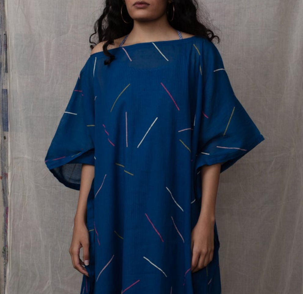 Boat Neck Sprinkles Indigo Kaftan