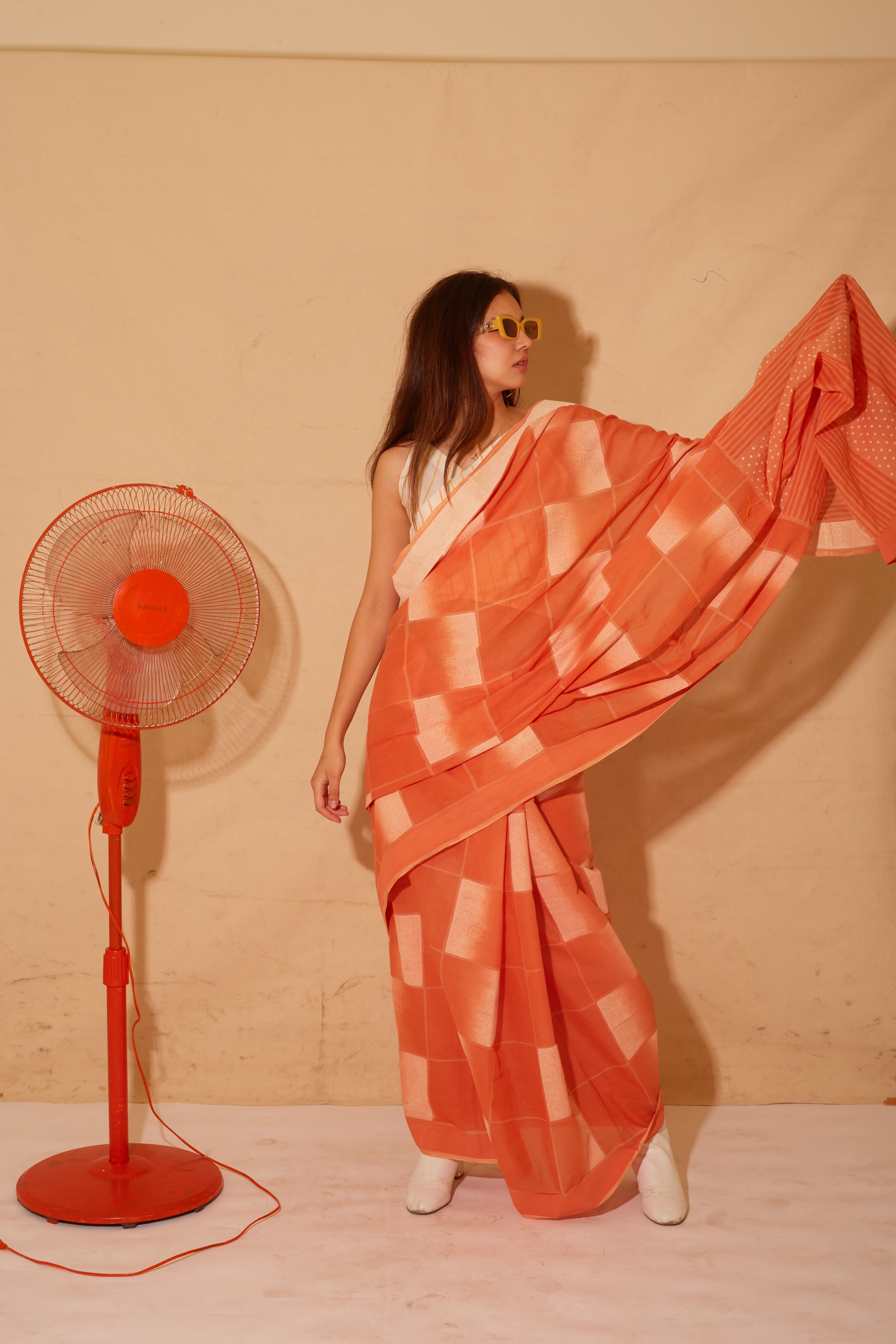 Banana Squash Saree with Dandelion Crop top