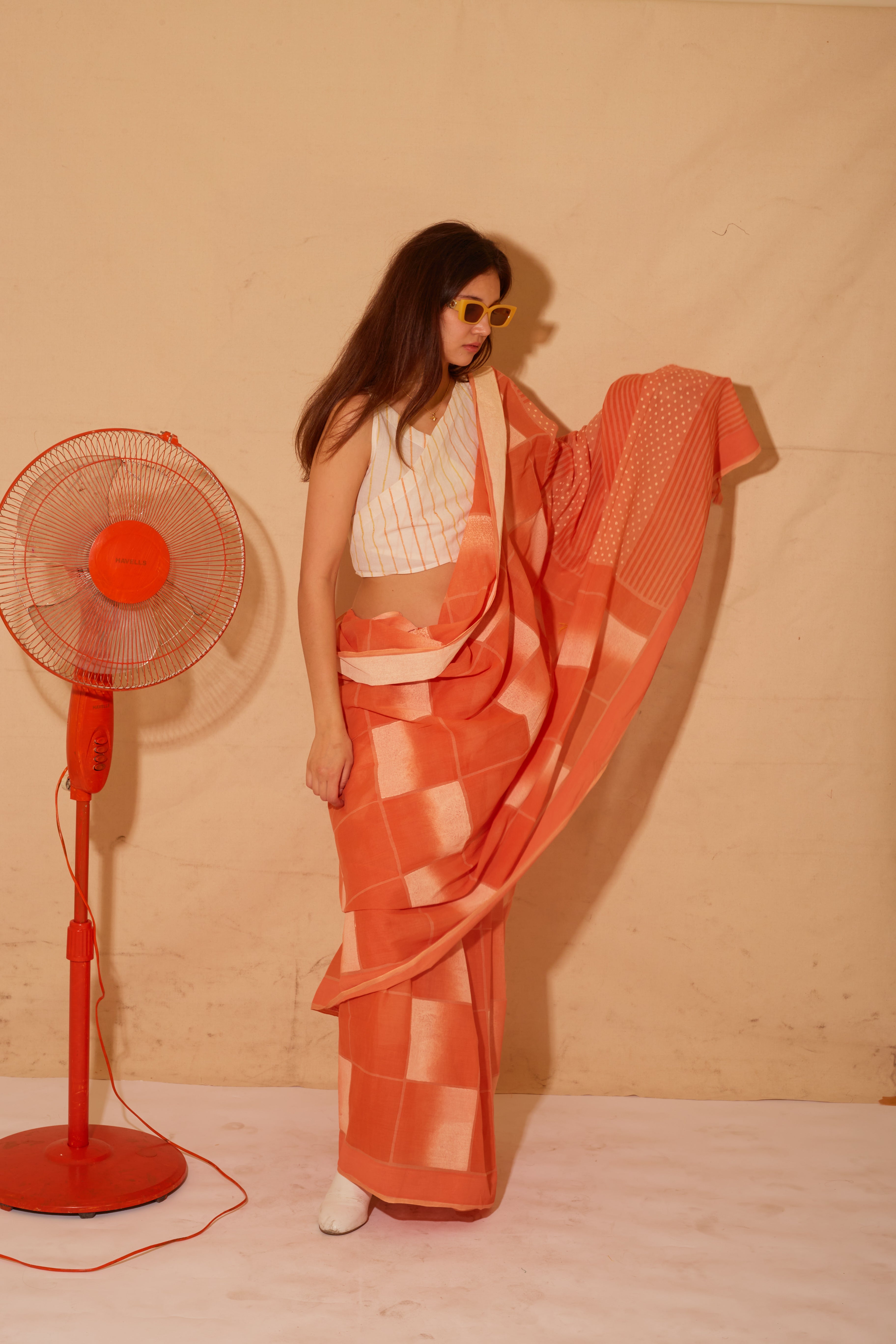 Banana Squash Saree with Dandelion Crop top