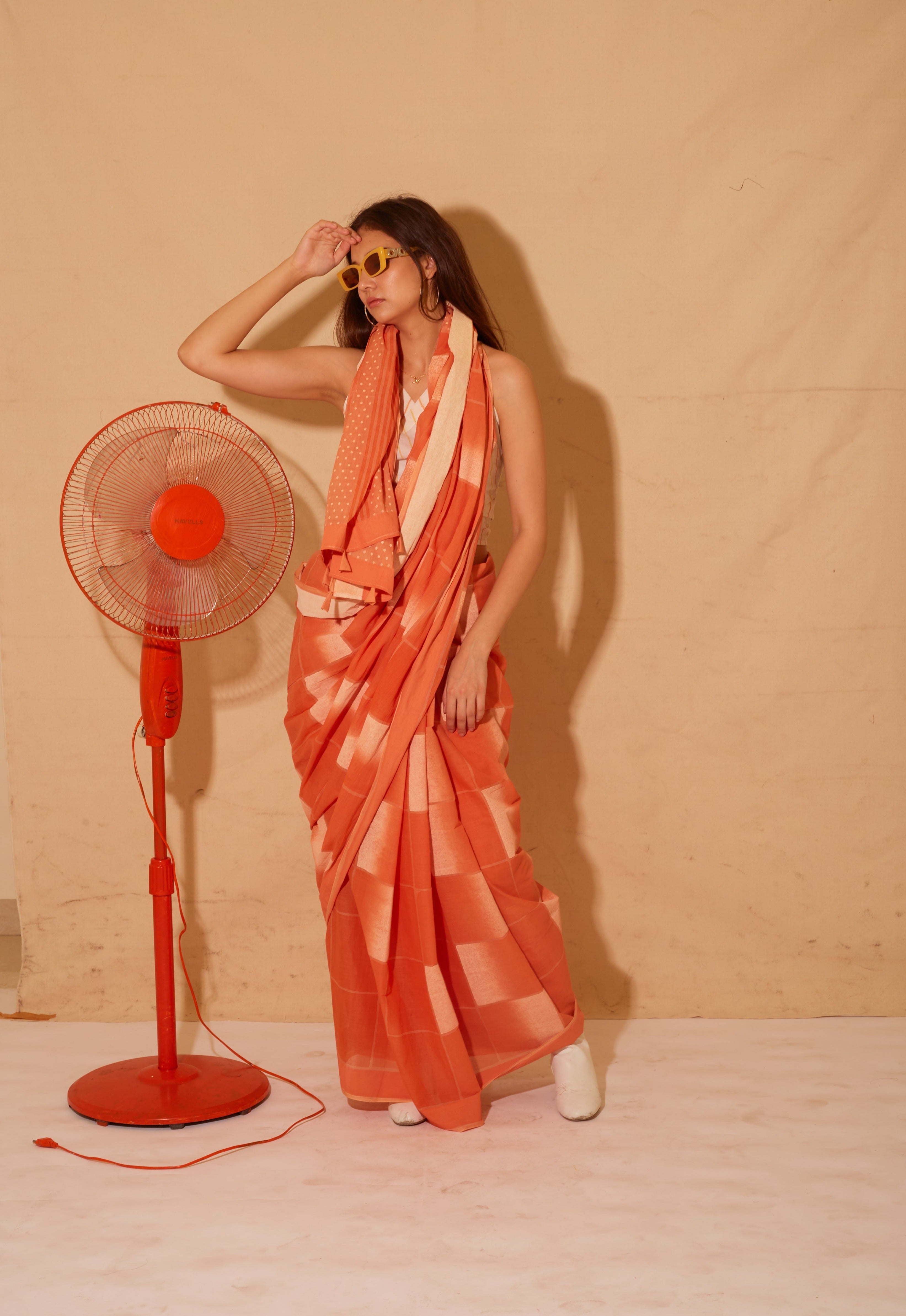 Banana Squash Saree with Dandelion Crop top