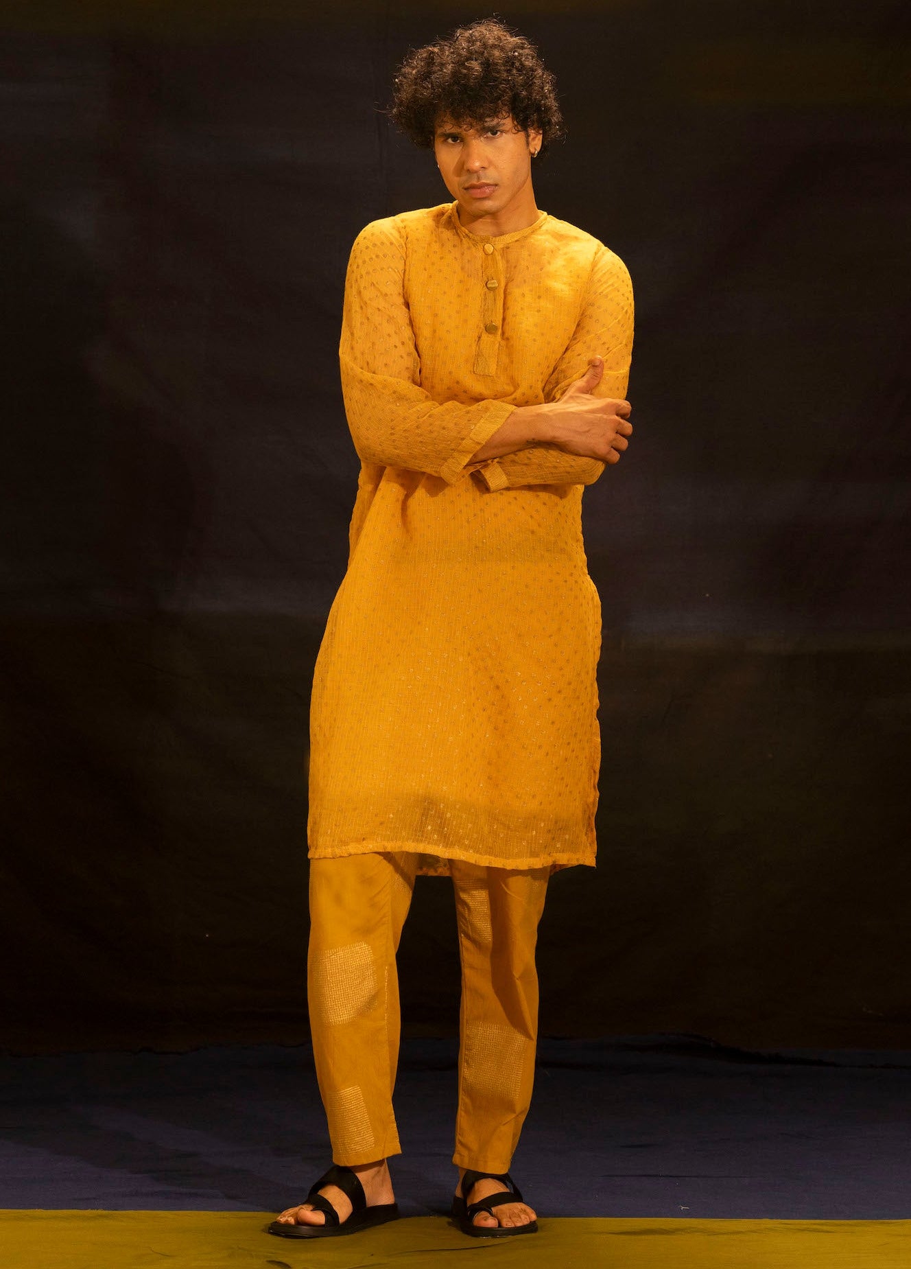 Illume Man Mustard Kota Kurta Set with lining (Set of 2)