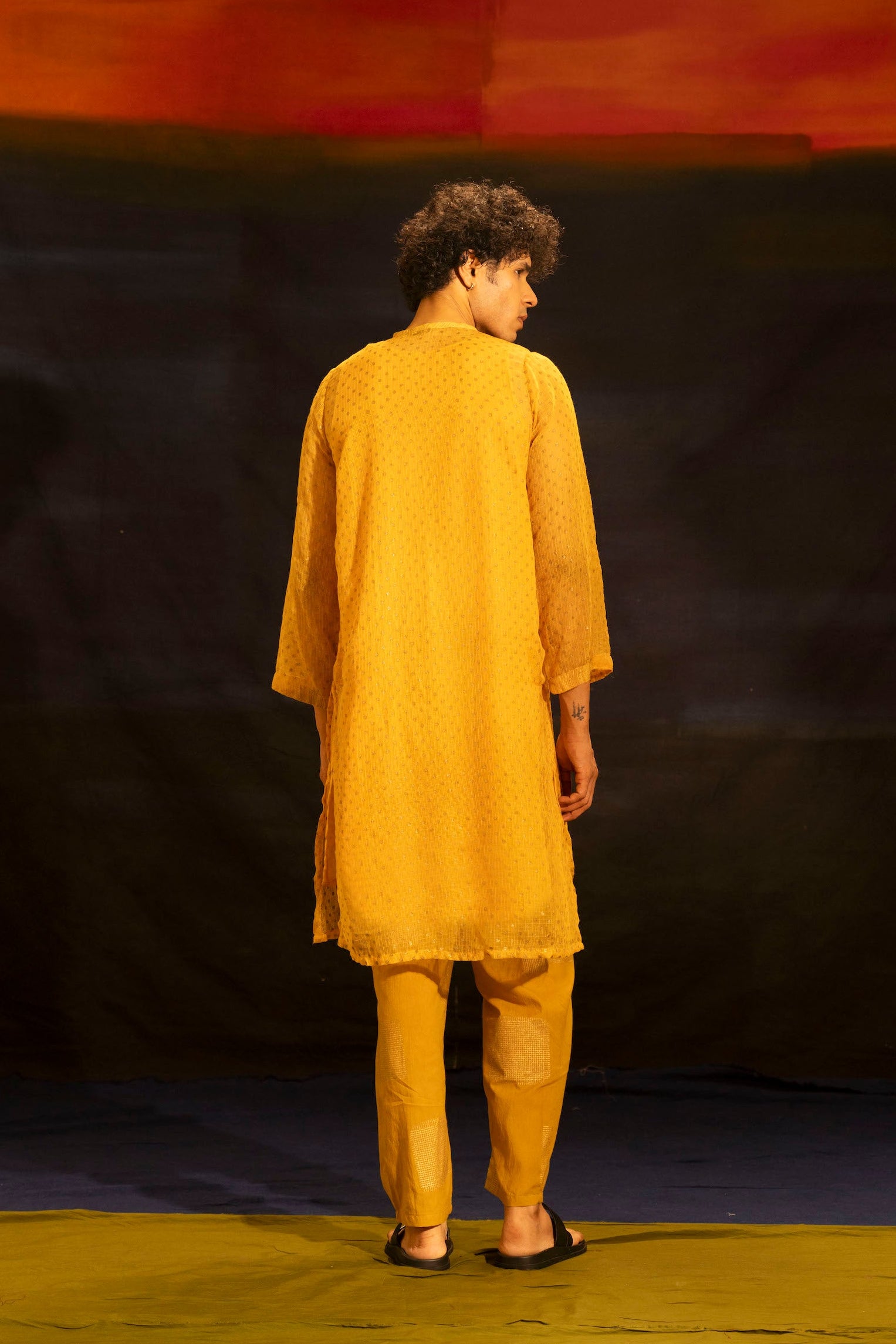 Illume Man Rivet Mustard Kota Kurta with lining