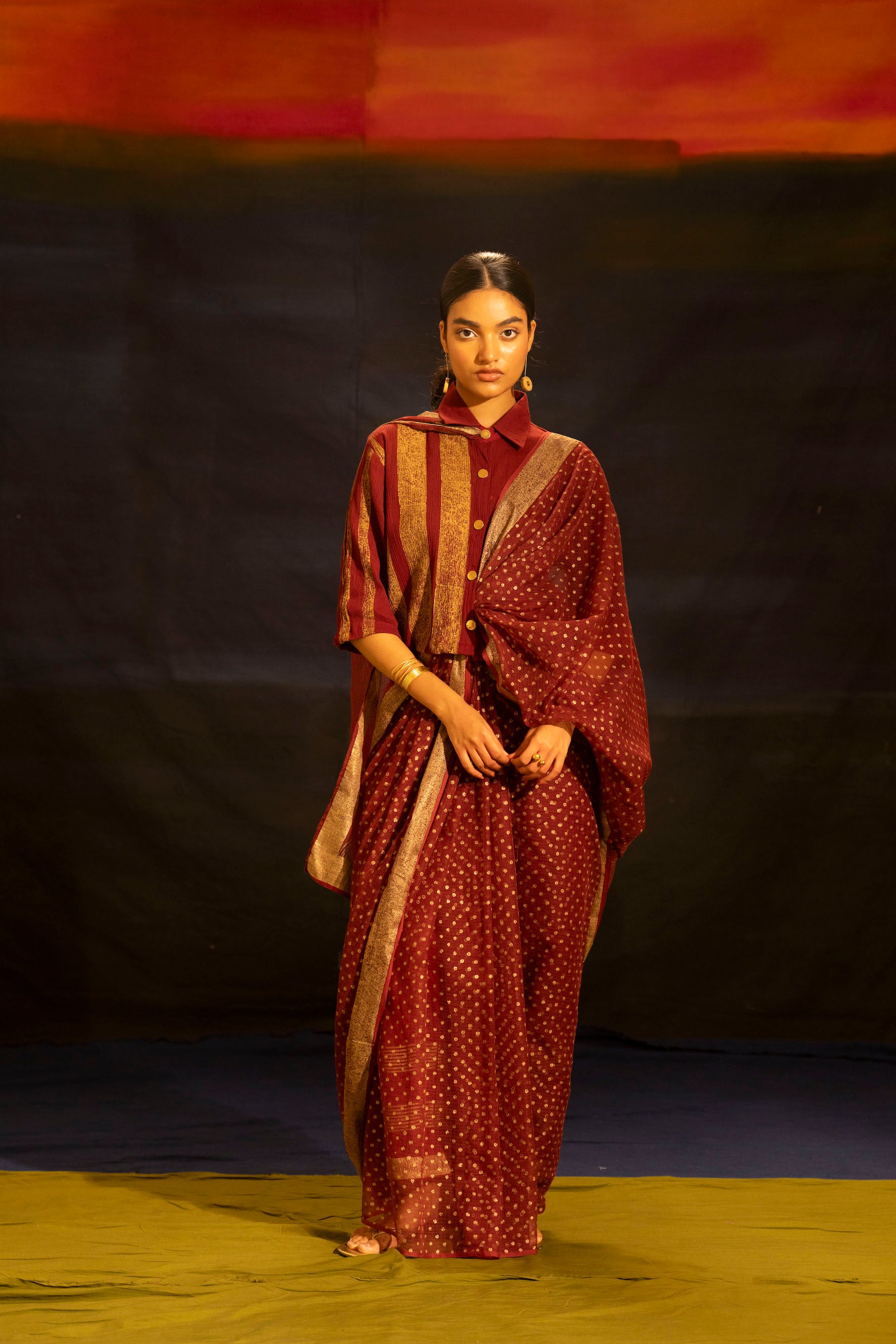 Illume Rift Maroon Collar Blouse
