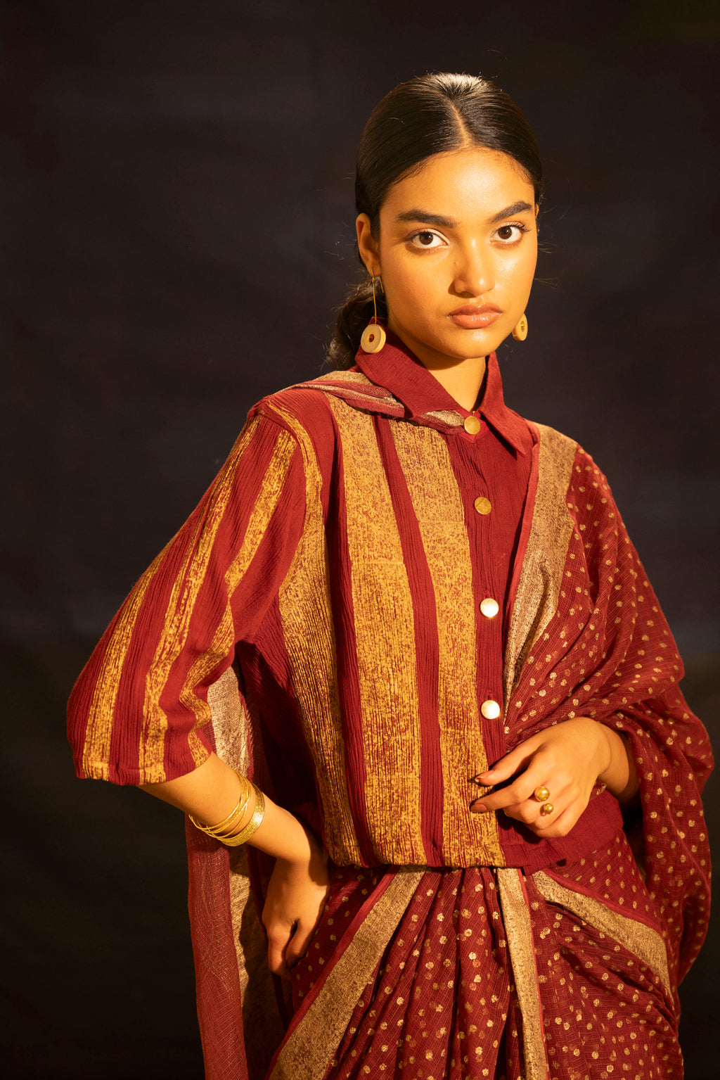 Illume Rift Maroon Collar Blouse