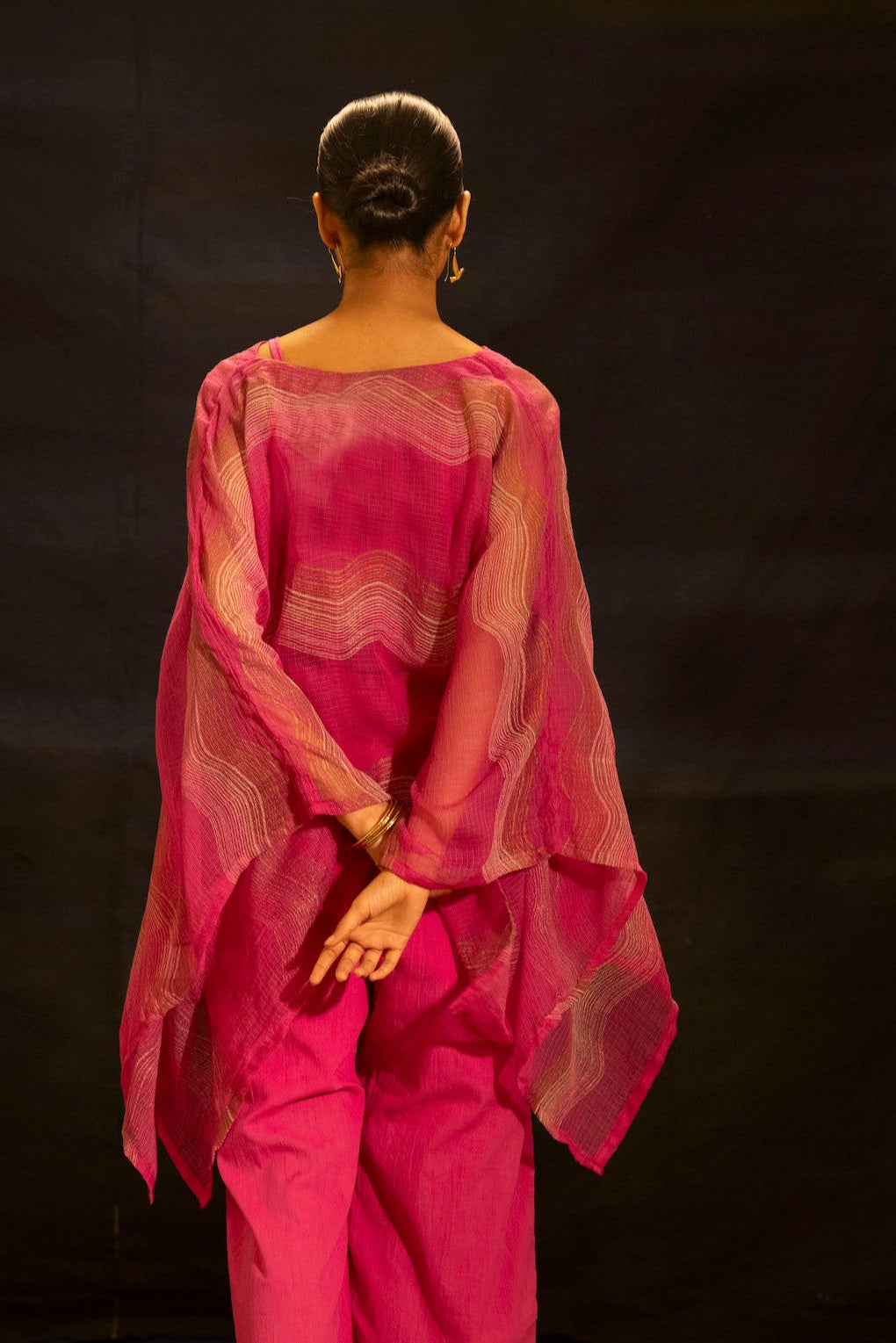 Illume Kota-Doria Shocker Pink Kaftan Set with Slip (Set of 3)