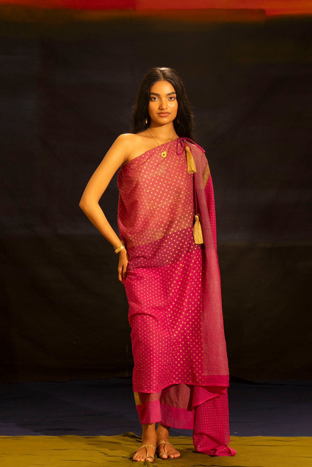 Illume Off- Shoulder Shocker Pink Kaftan Set (Set of 2)