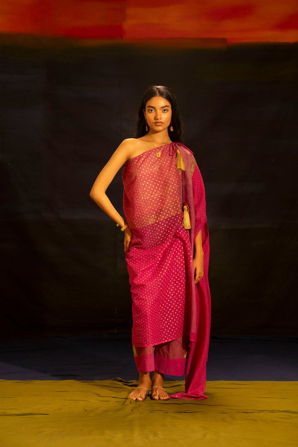 Illume Off- Shoulder Shocker Pink Kaftan Set (Set of 2)