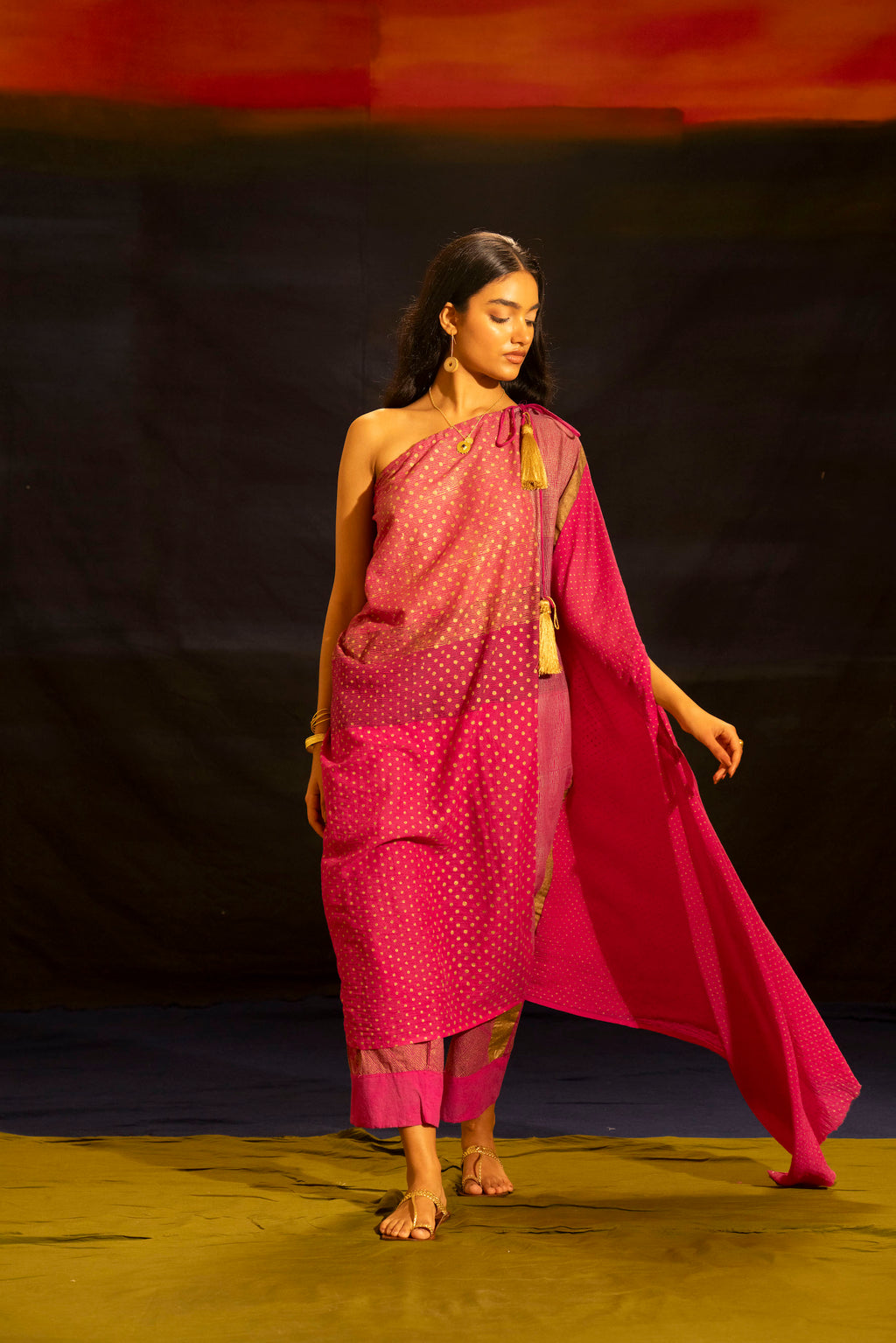 Illume Off- Shoulder Shocker Pink Kaftan Set (Set of 2)