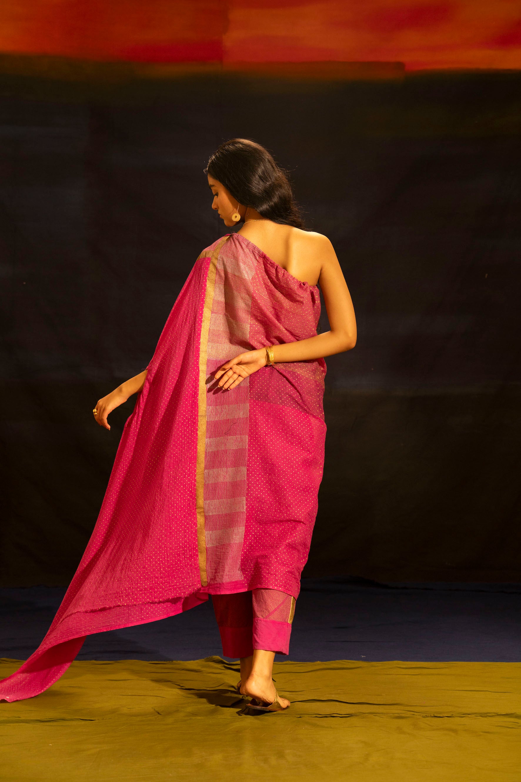 Illume Off- Shoulder Shocker Pink Kaftan Set (Set of 2)