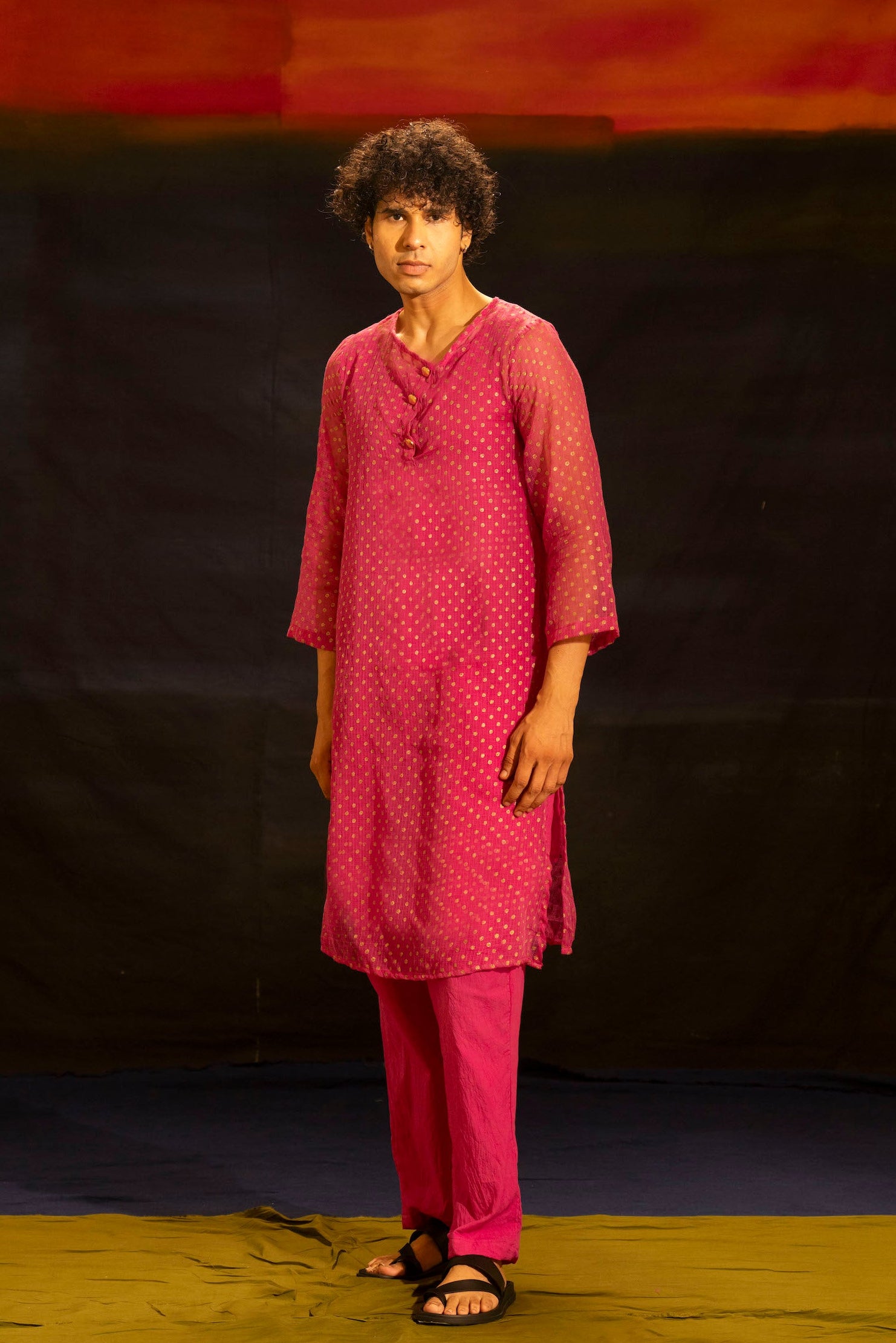 Illume Man Fuschia Kota Kurta Set with lining (Set of 2)