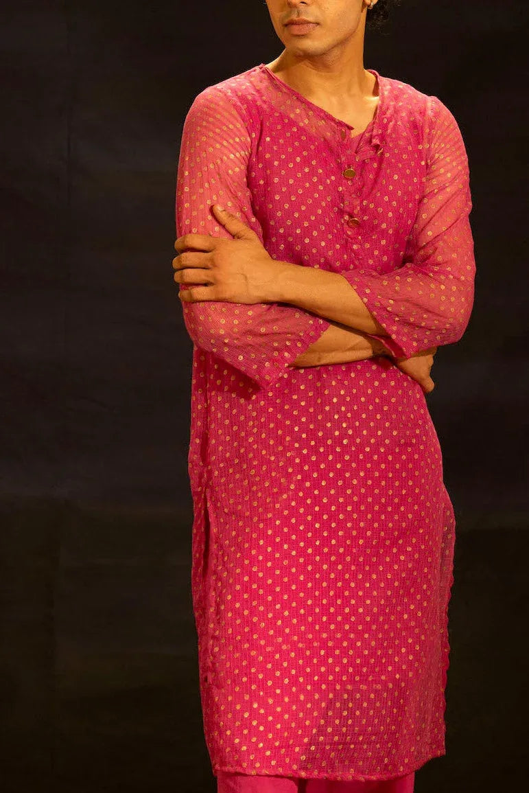 Illume Man Rivet Fuschia Kota Kurta with lining - BANANA labs