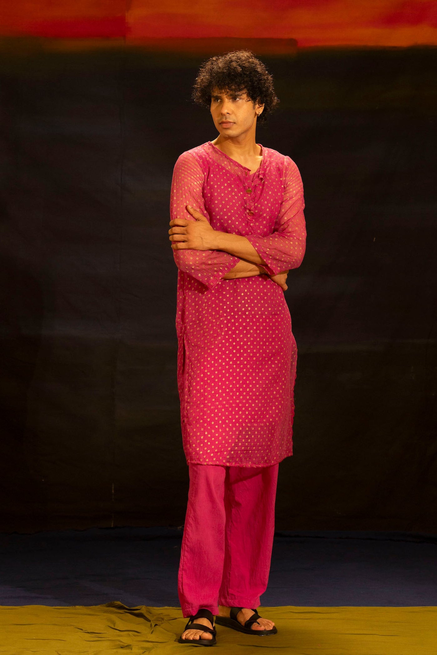 Illume Man Fuschia Kota Kurta Set with lining (Set of 2)