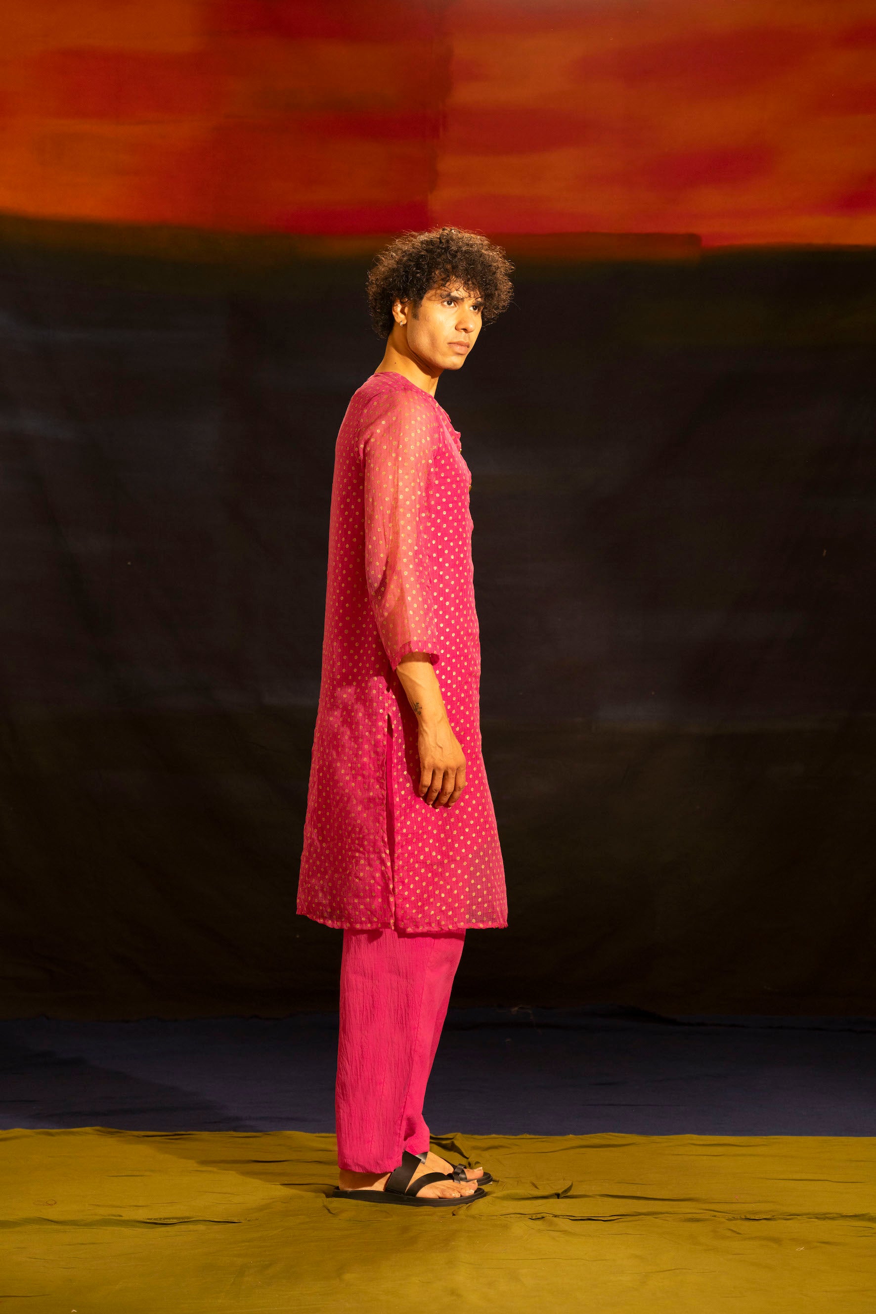 Illume Man Fuschia Kota Kurta Set with lining (Set of 2)