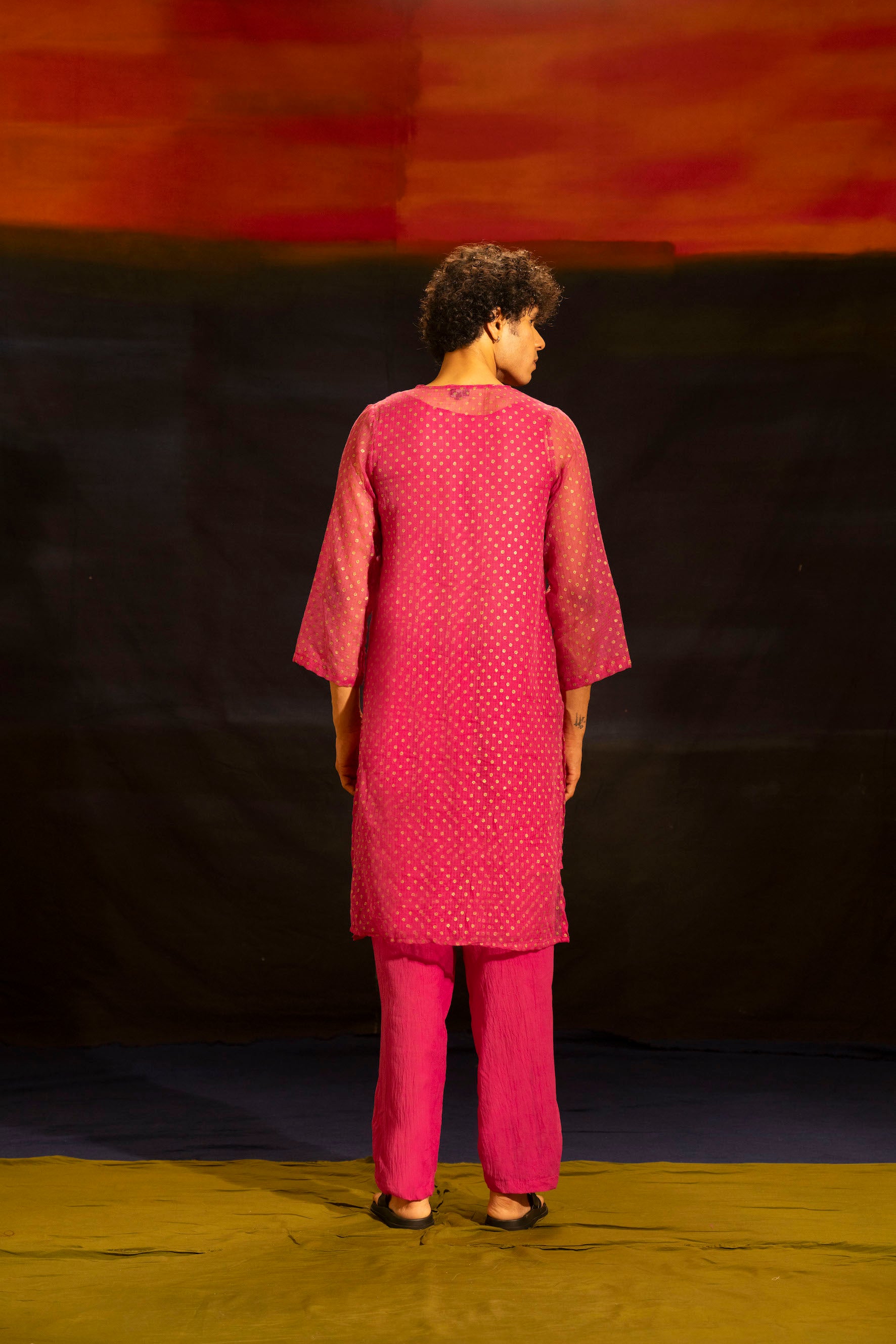 Illume Man Fuschia Kota Kurta Set with lining (Set of 2)