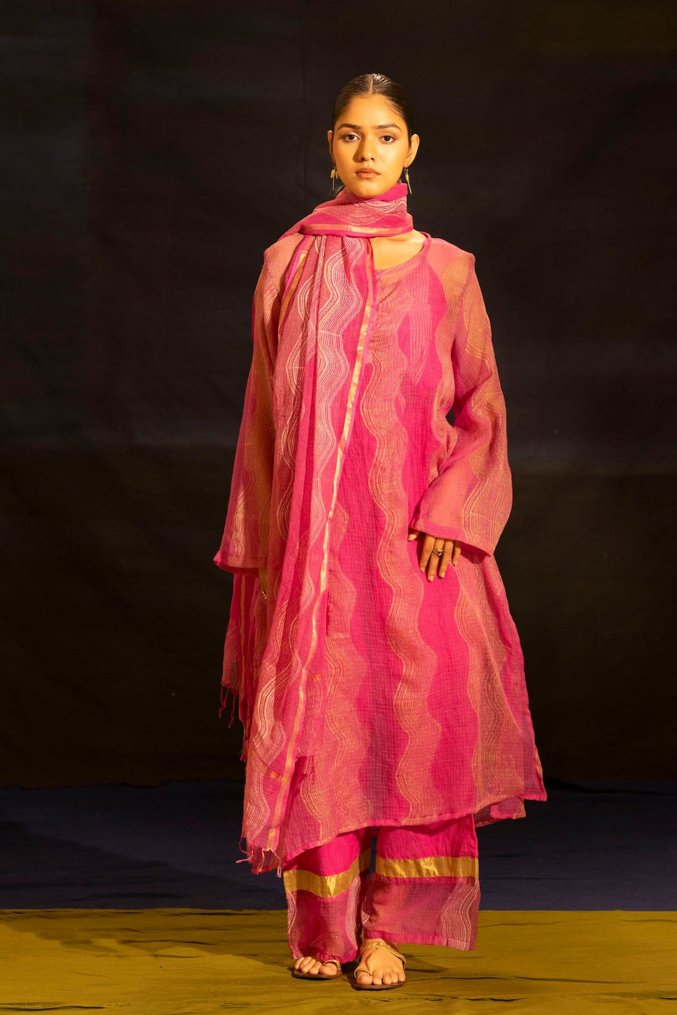 Illume Wave Shocker Pink Kota Kurta Set with Slip (Set of 3)