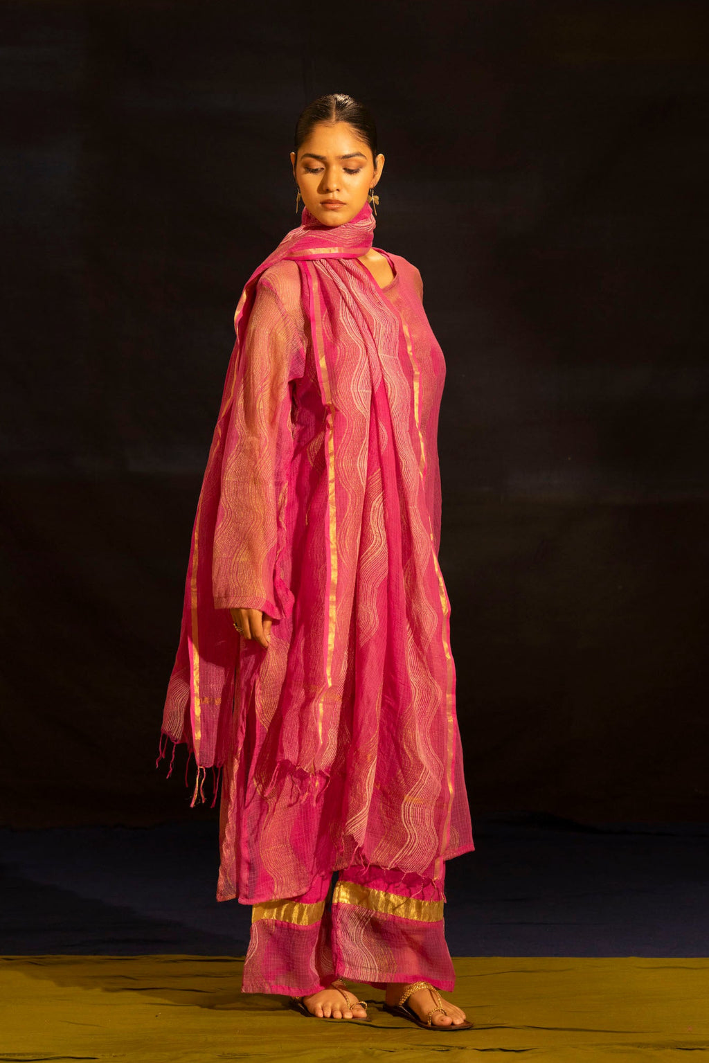 Illume Wave Shocker Pink Kota Kurta Set with Slip (Set of 3)