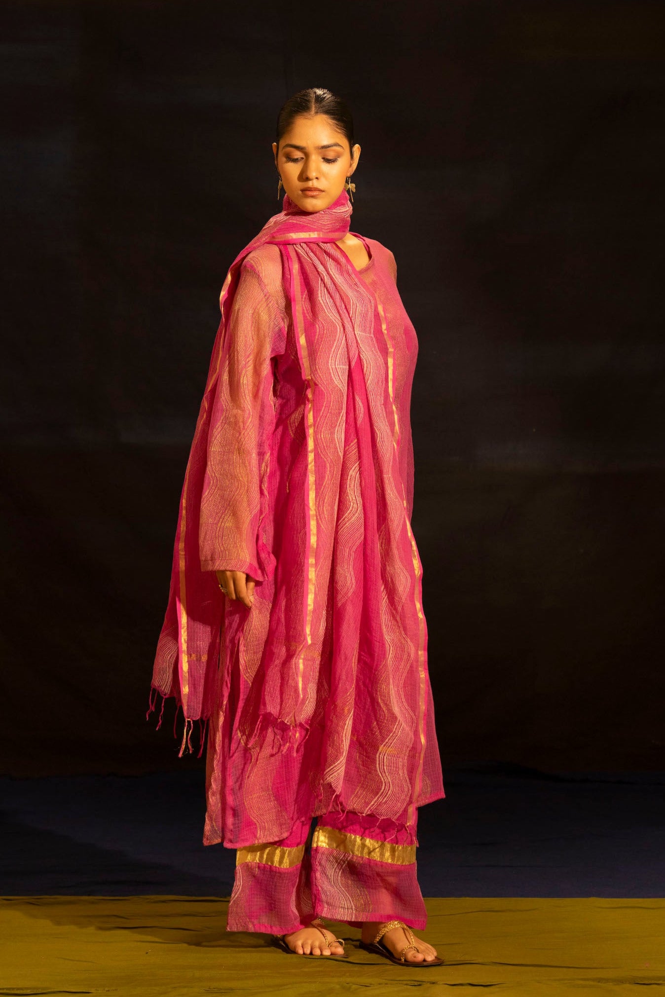 Illume Wave Shocker Pink Kota Kurta Set with Slip (Set of 3)