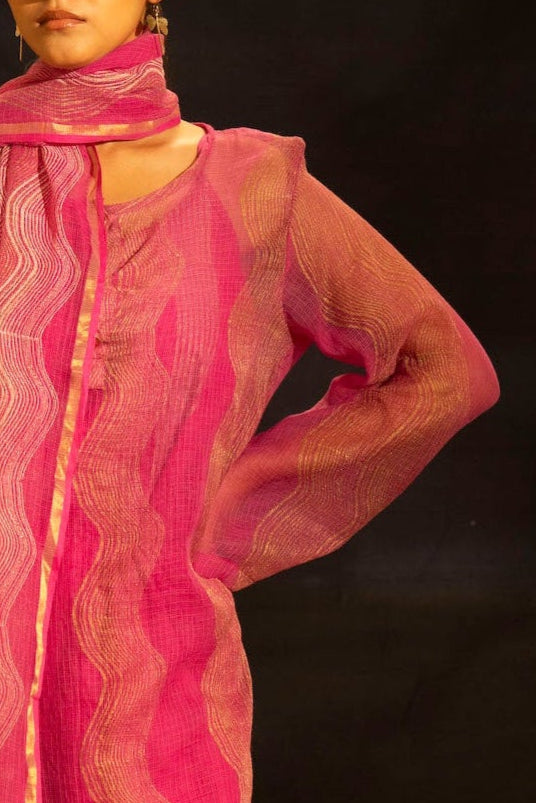 Illume Wave Shocker Pink Kota Kurta Set with Slip (Set of 3)