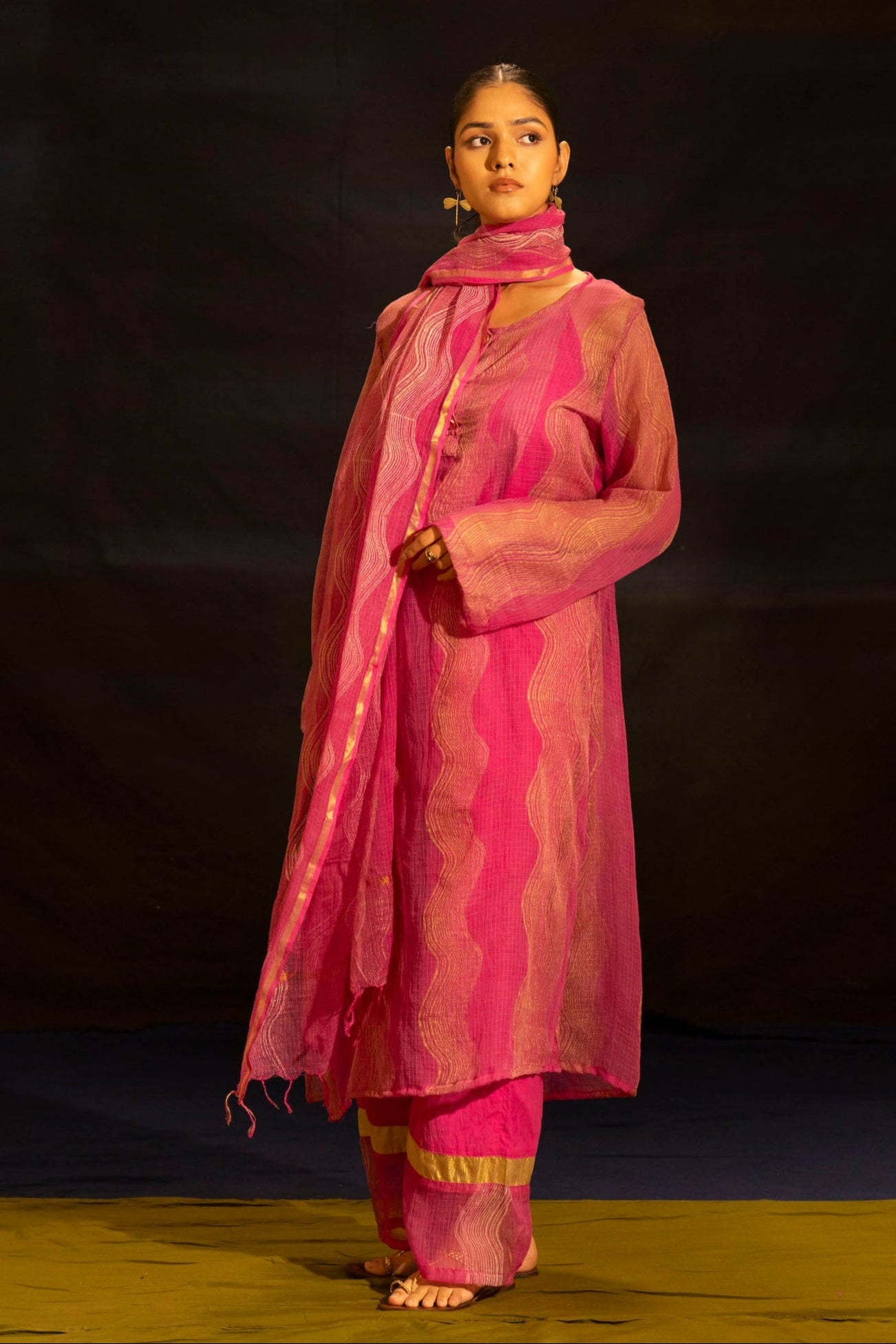 Illume Wave Shocker Pink Kota Kurta Set with Slip (Set of 3)