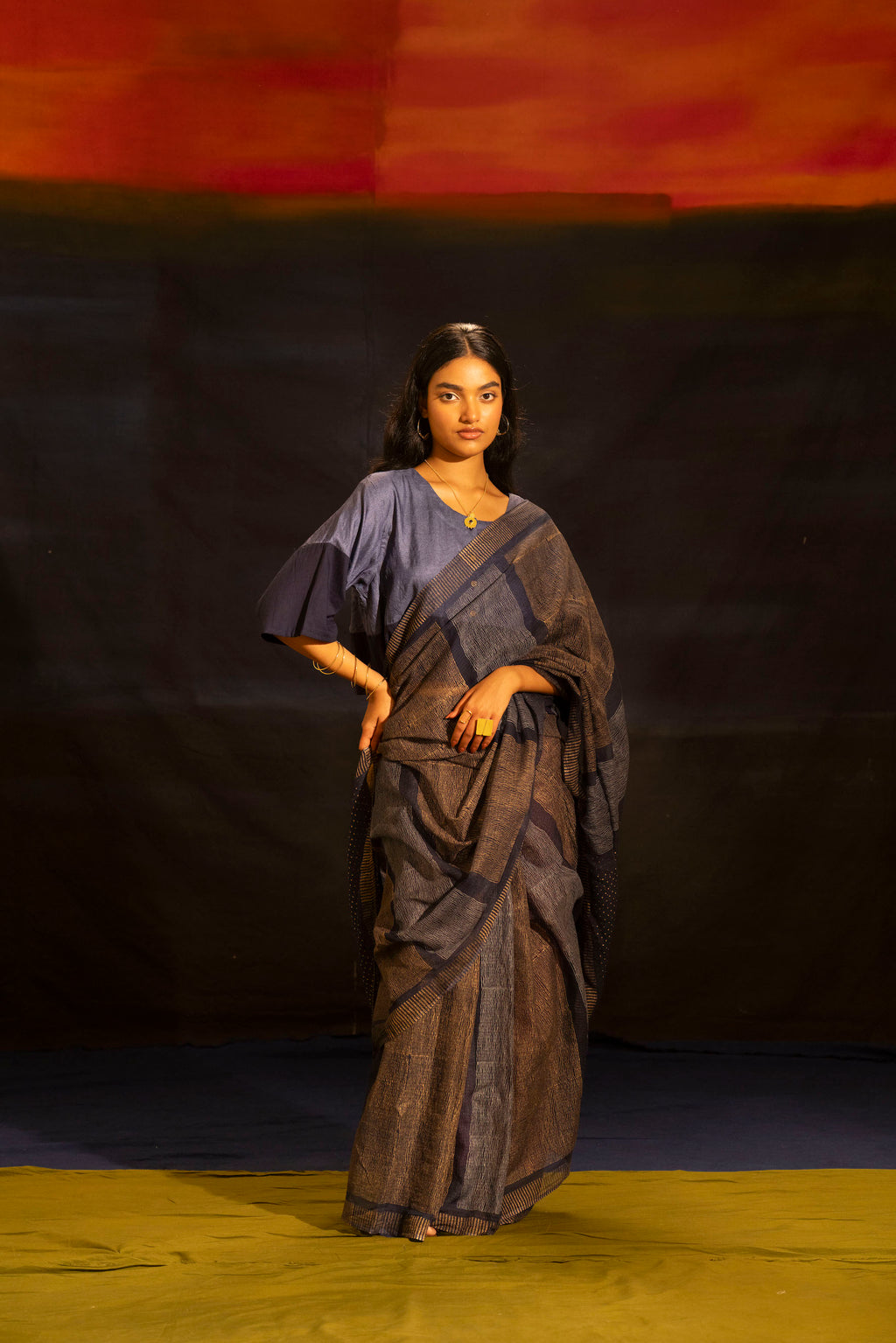Illume Liquid Navy Tussar Blouse