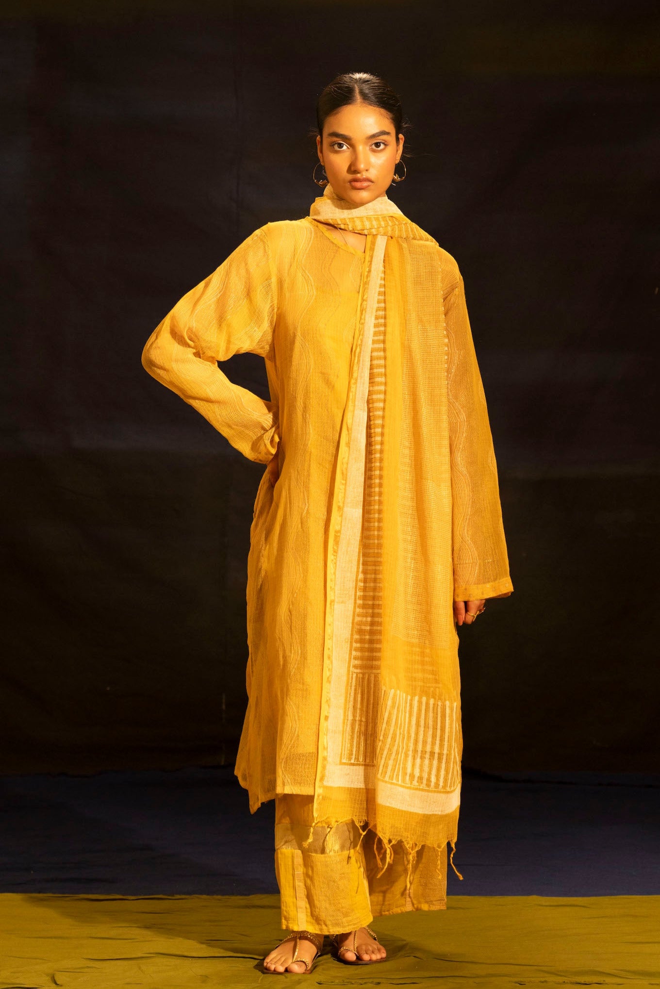 Illume Wave Sunlit Kota Kurta Set with Slip (Set of 3)