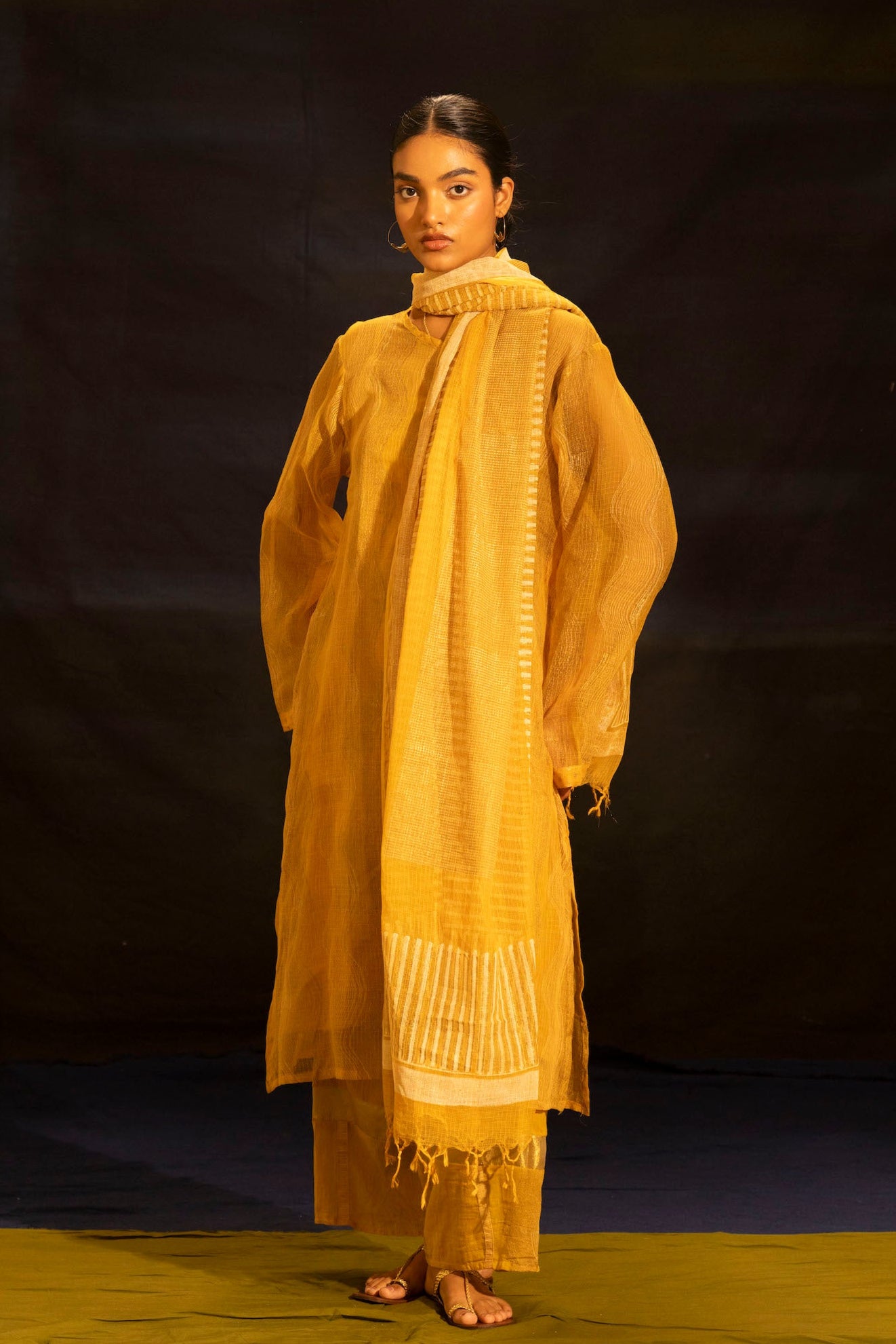 Illume Wave Sunlit Kota Kurta Set with Slip (Set of 3)