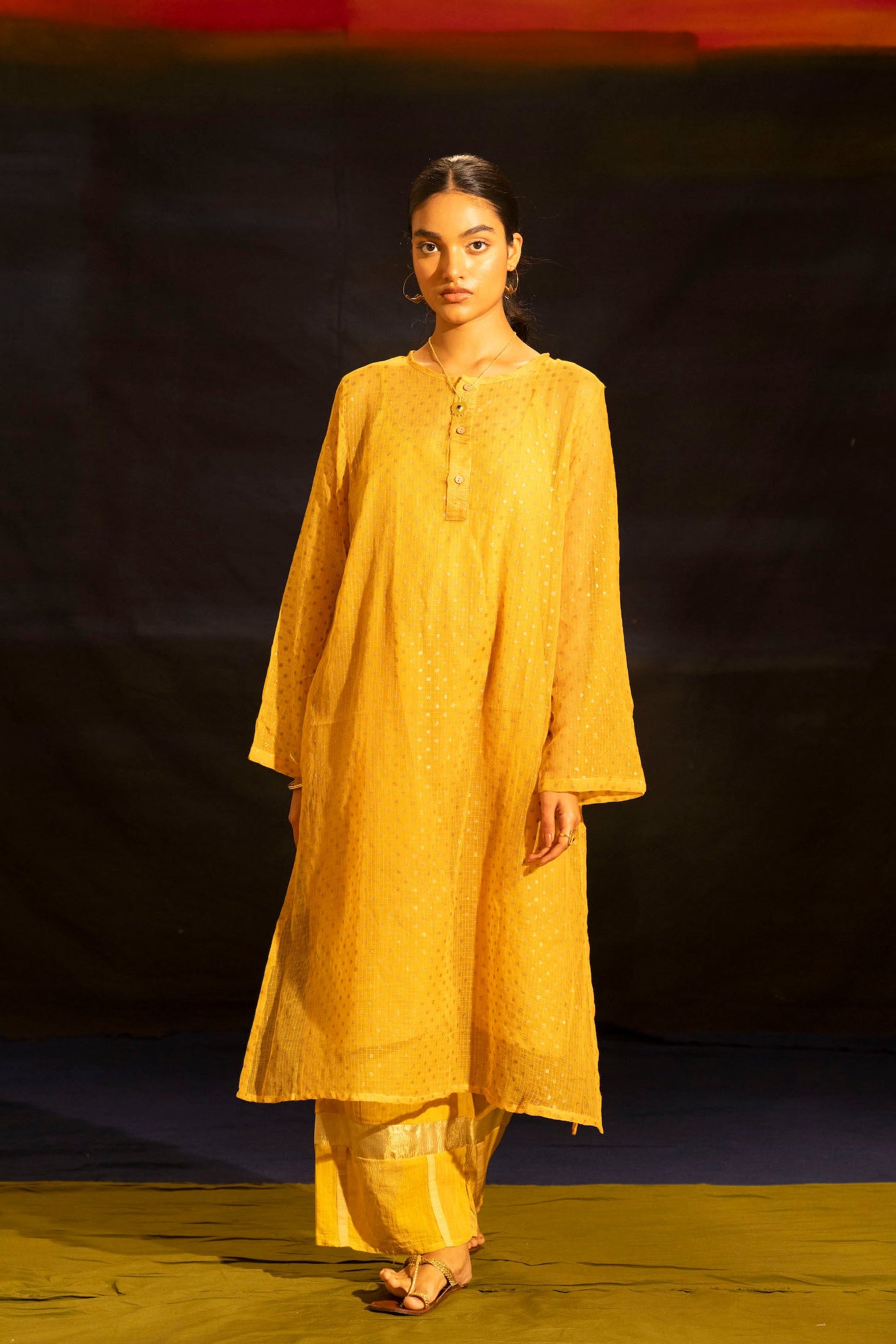 Illume Mustard  Rivet Kota Kurta with Slip