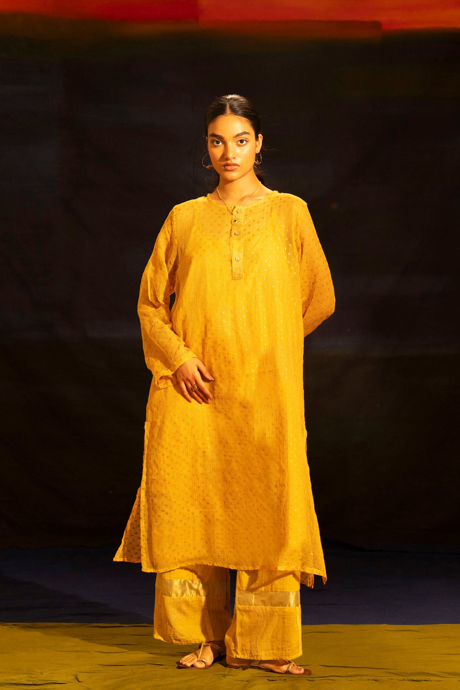 Illume Mustard  Rivet Kota Kurta with Slip