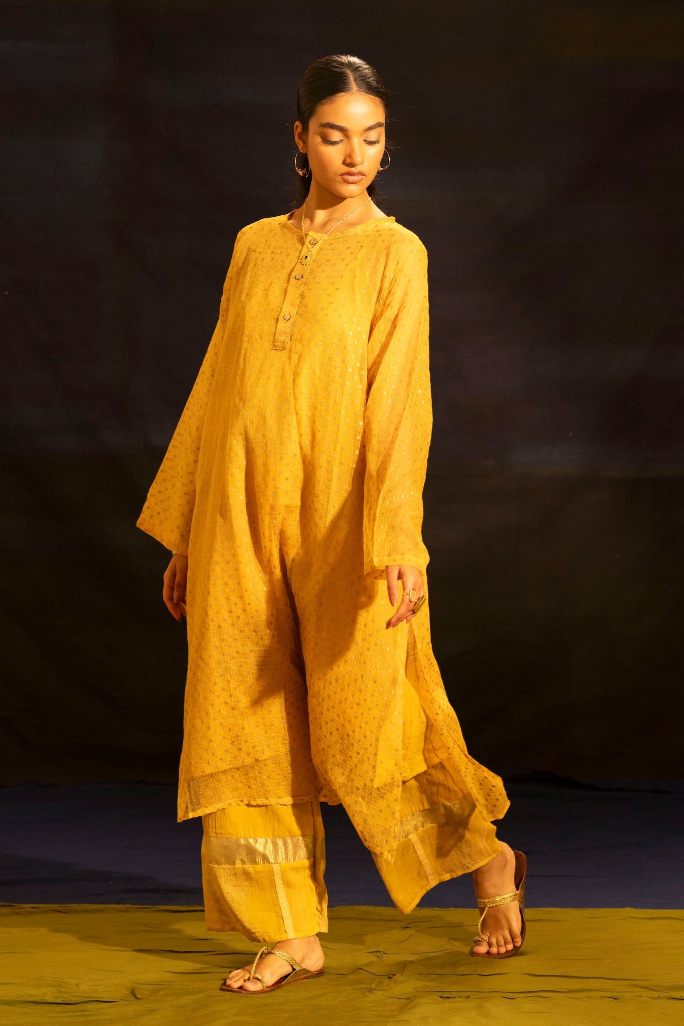 Illume Wave Sunlit Kota Kurta Set with Slip (Set of 2)