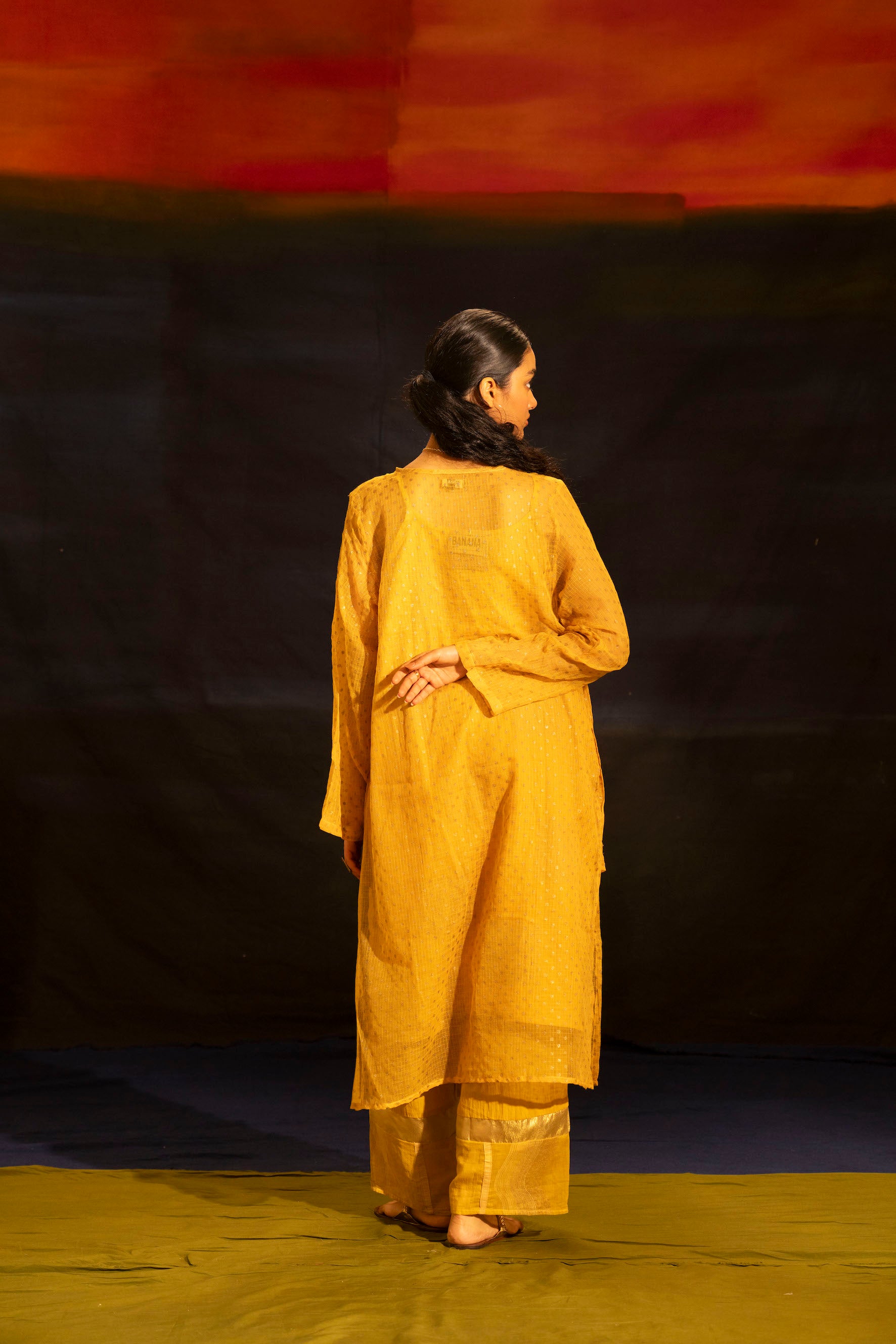 Illume Mustard  Rivet Kota Kurta with Slip