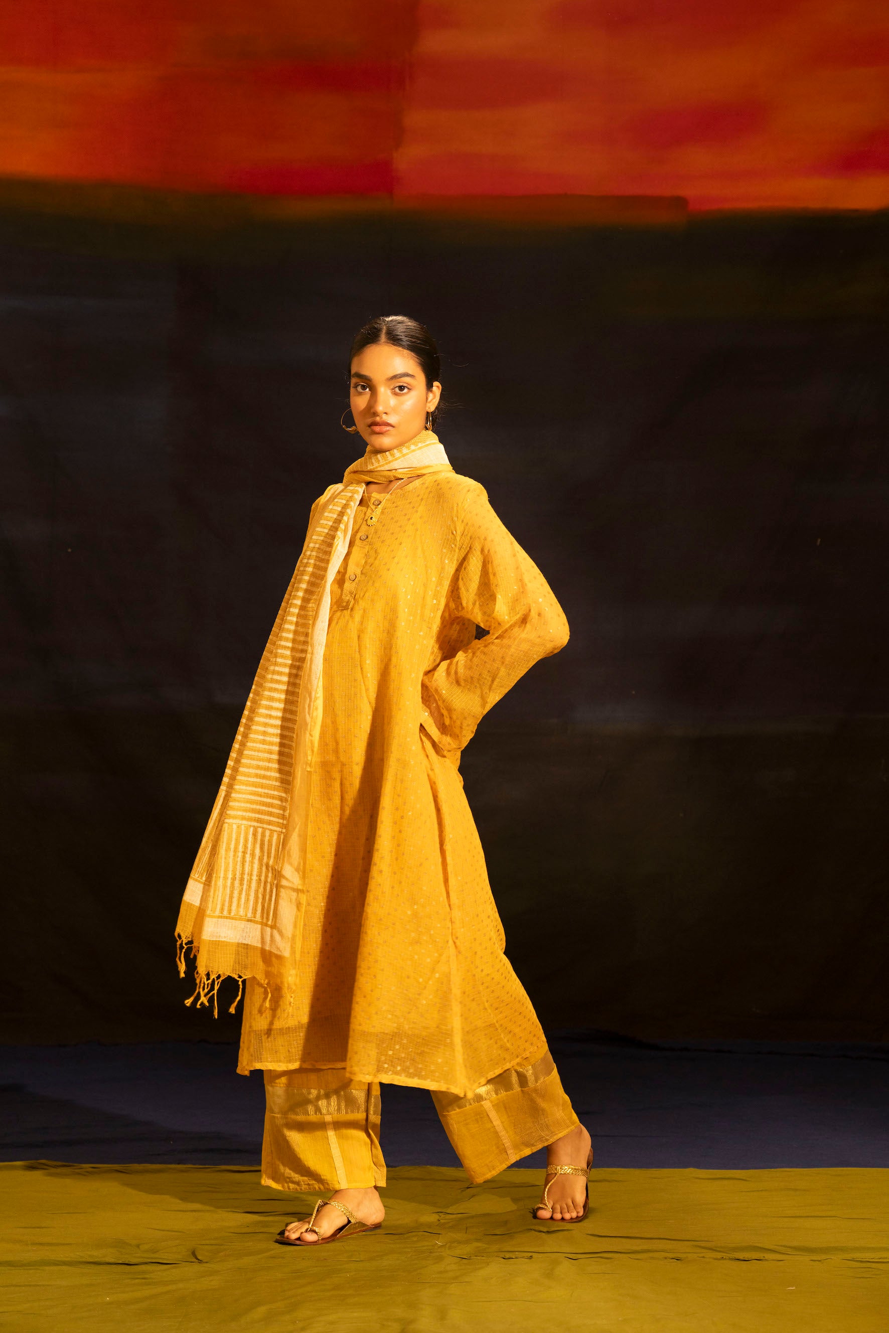 Illume Mustard  Rivet Kota Kurta with Slip