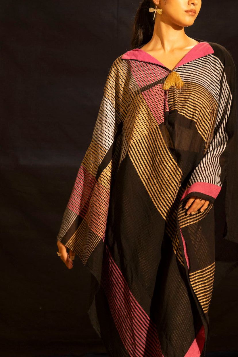 Illume Noir Pink Black Kaftan Coordinate with Slip (Set of 3)